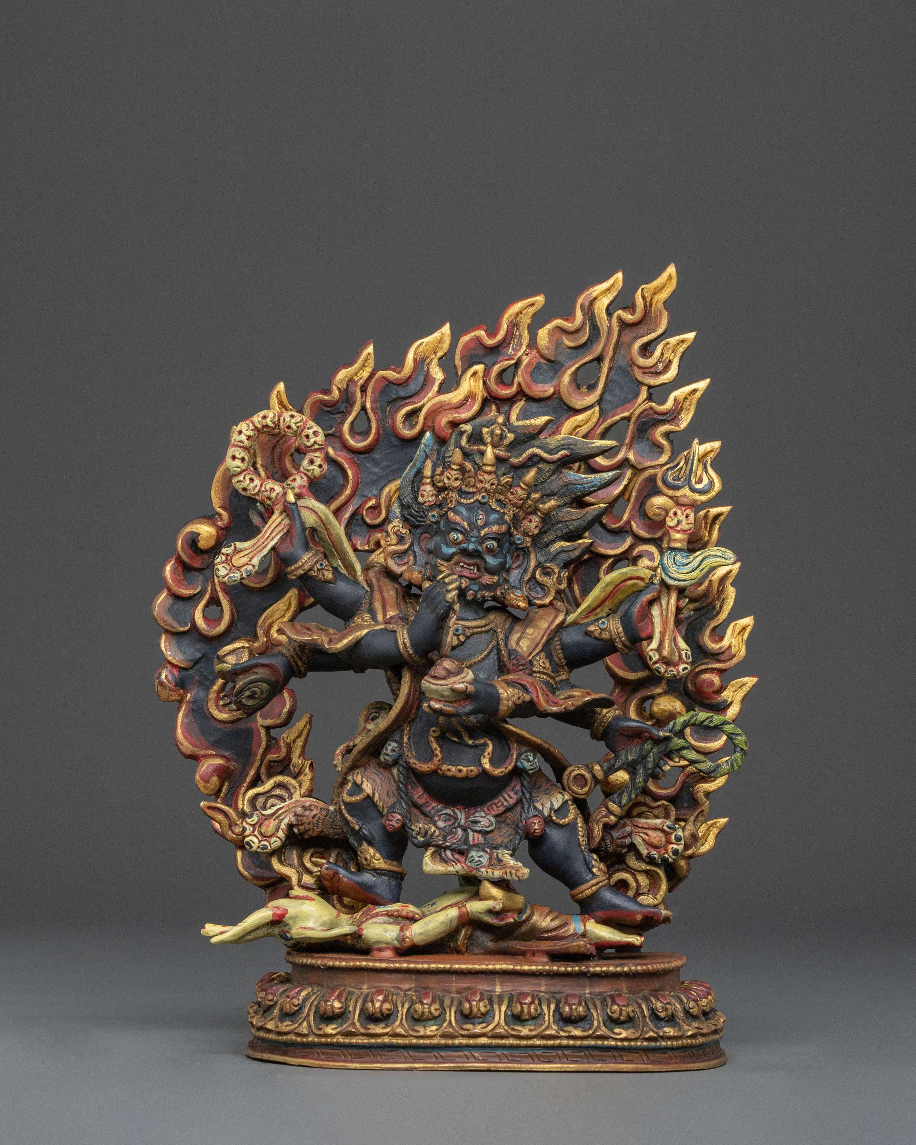 Handmade Six-Armed Mahakala Sacred Figurine | Wrathful Protector of Wisdom