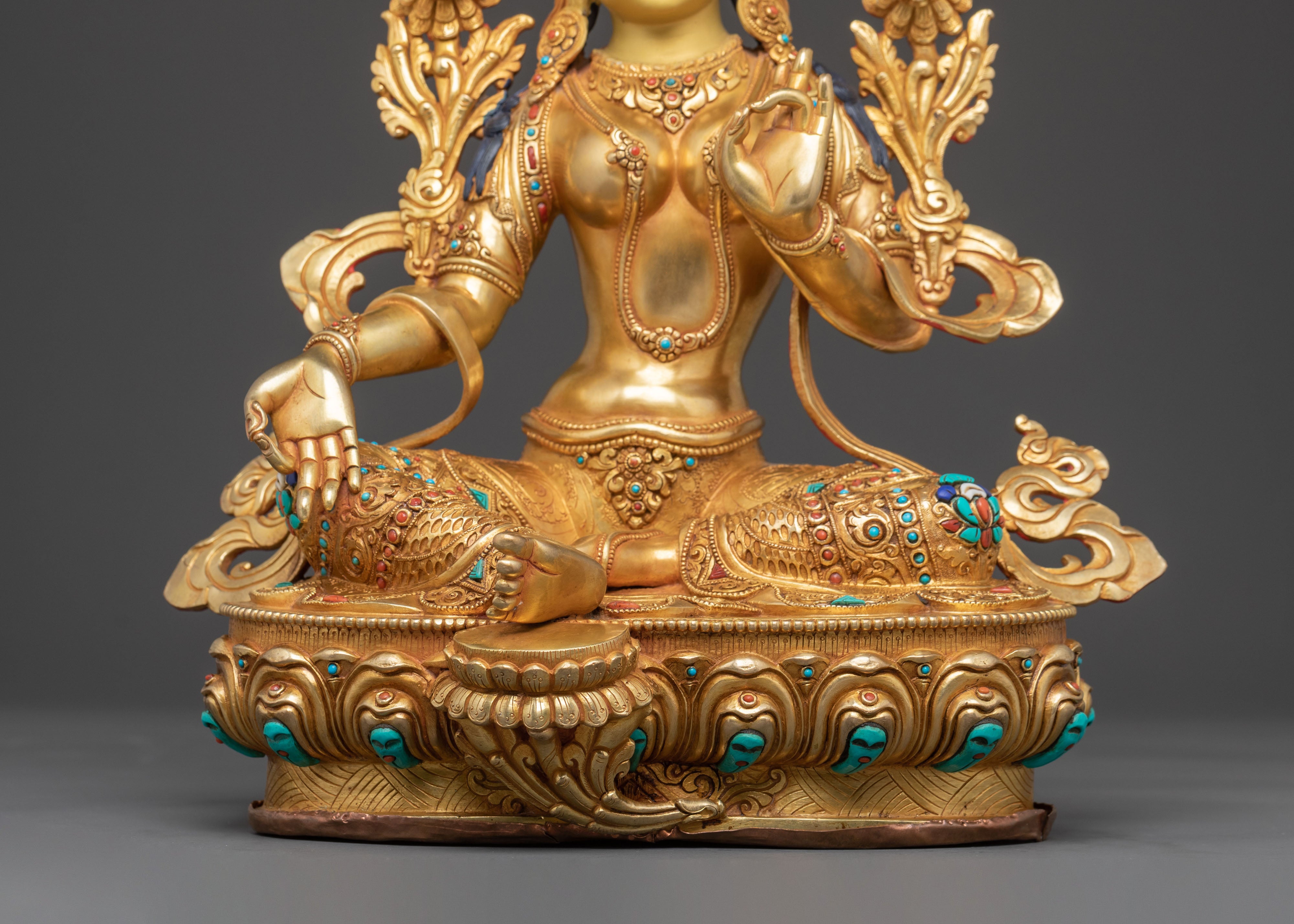 Green Tara Healing Statue: 24K Gold Gilded