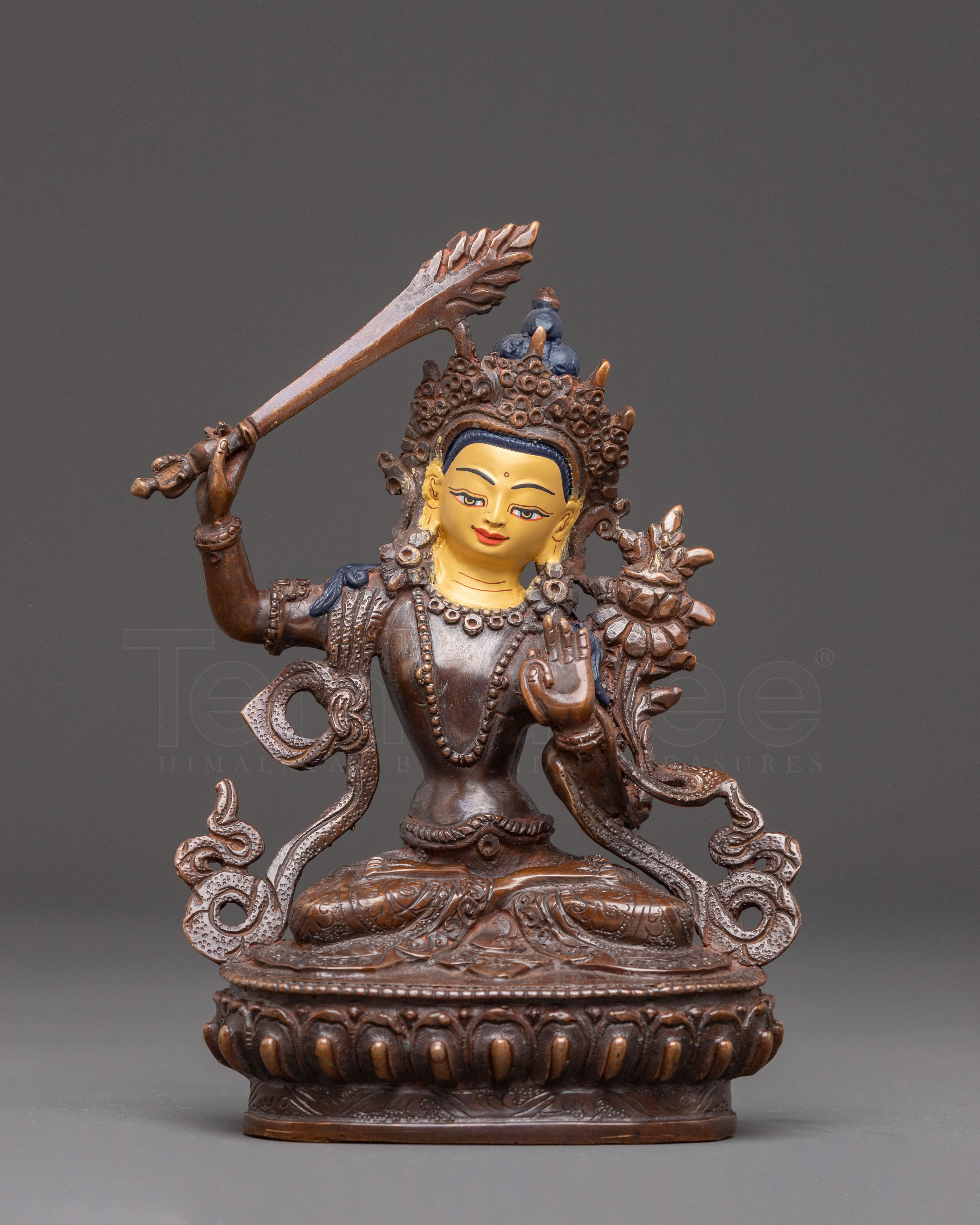 Handcrafted Golden Manjushri Statue 