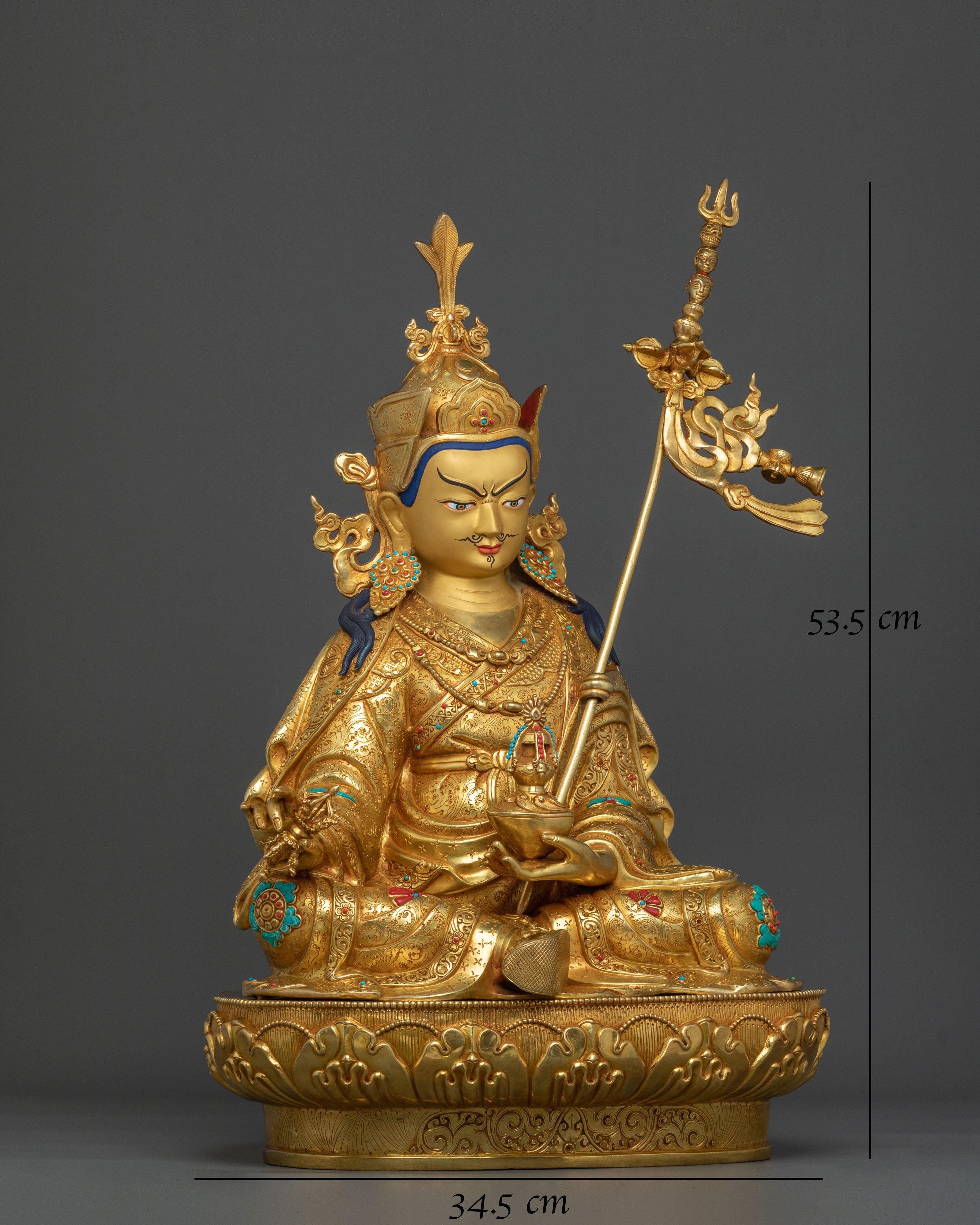 Padmasambhava Sculpture | 24K Gold Gilded Tibetan Guru