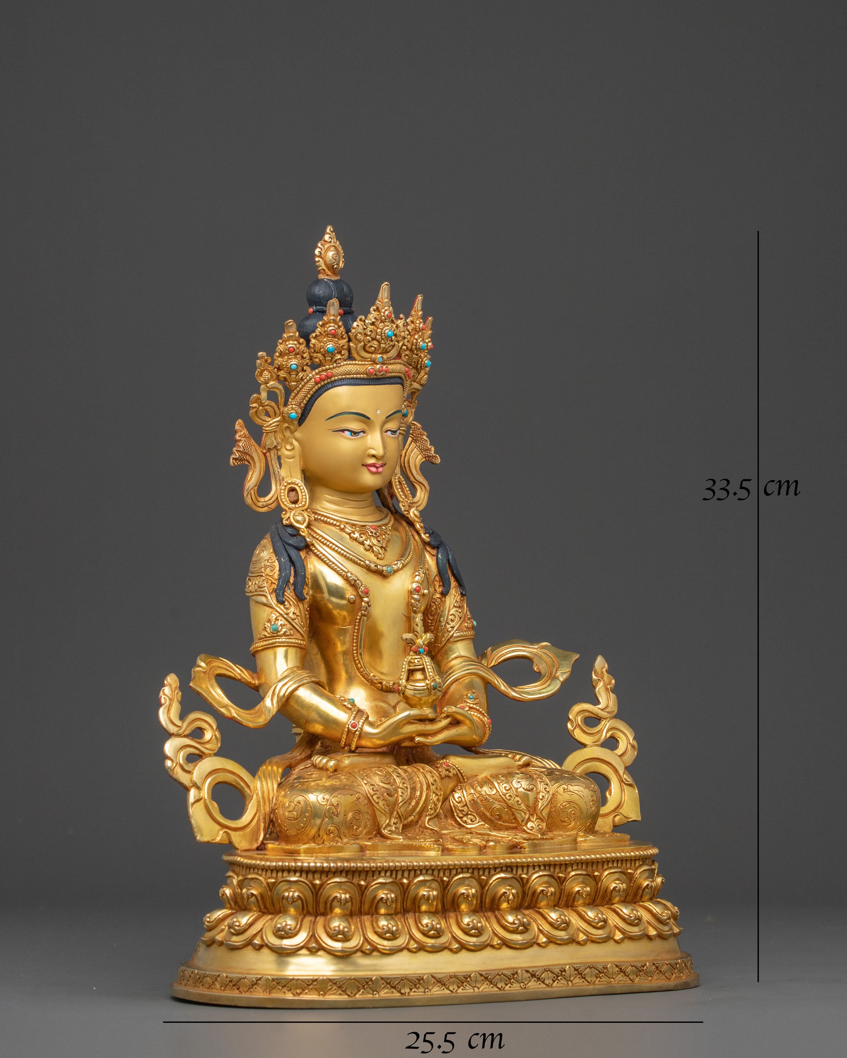 Amitayus Buddha: 24K Gold Gilded Figure