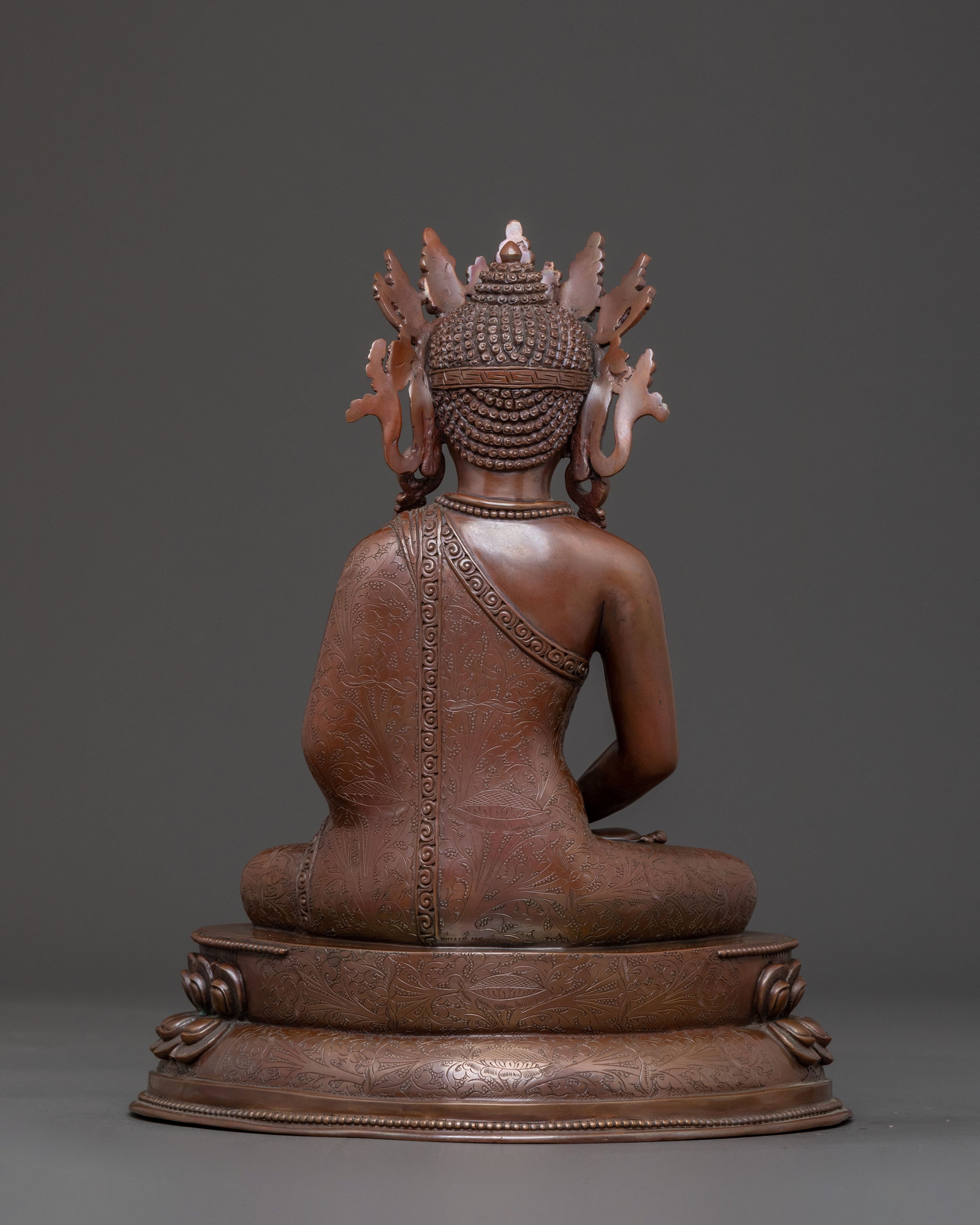 Crown Amitabha Buddha Statue in Oxidized Copper