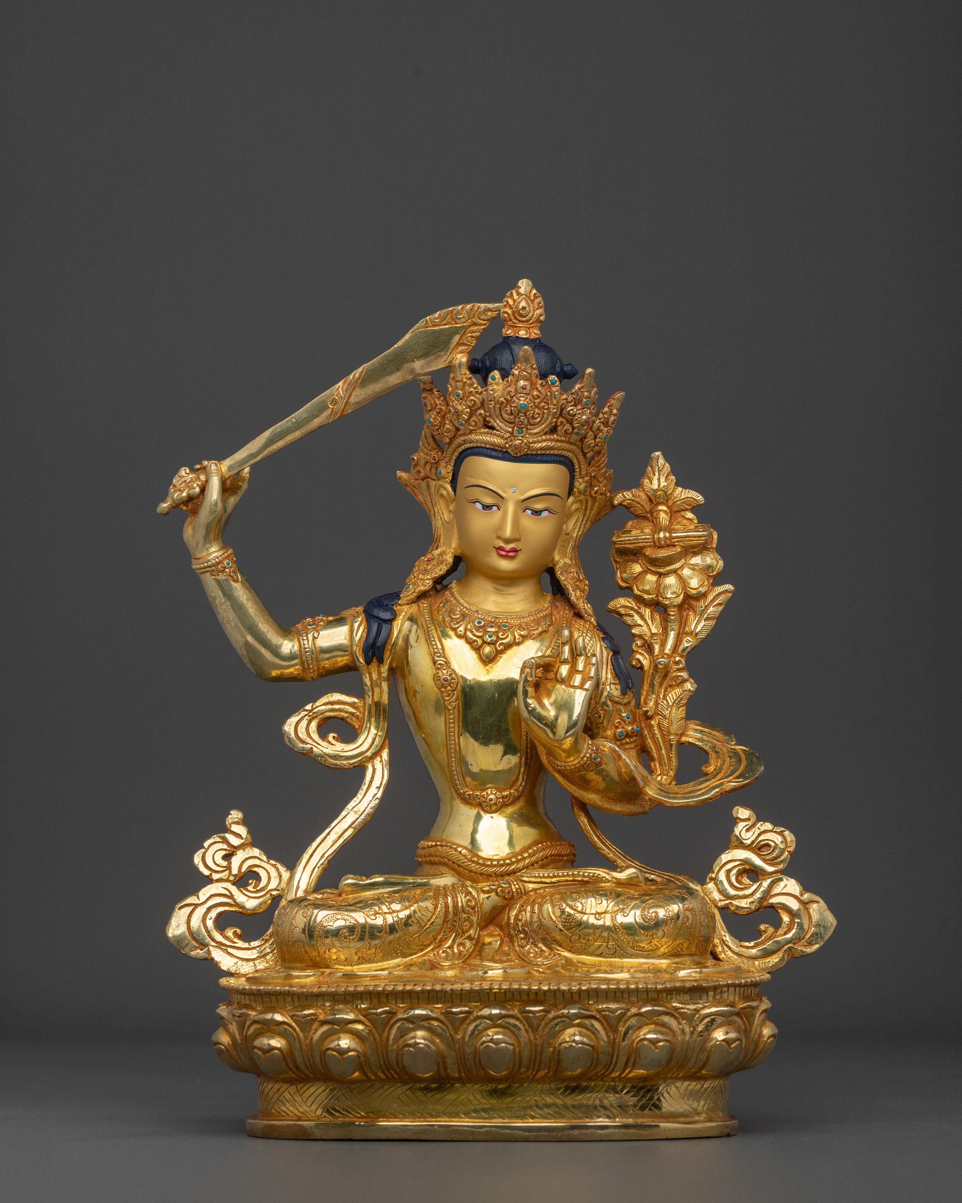 Manjushri Bodhisattva Statue | 24K Gold Gilded Figurine