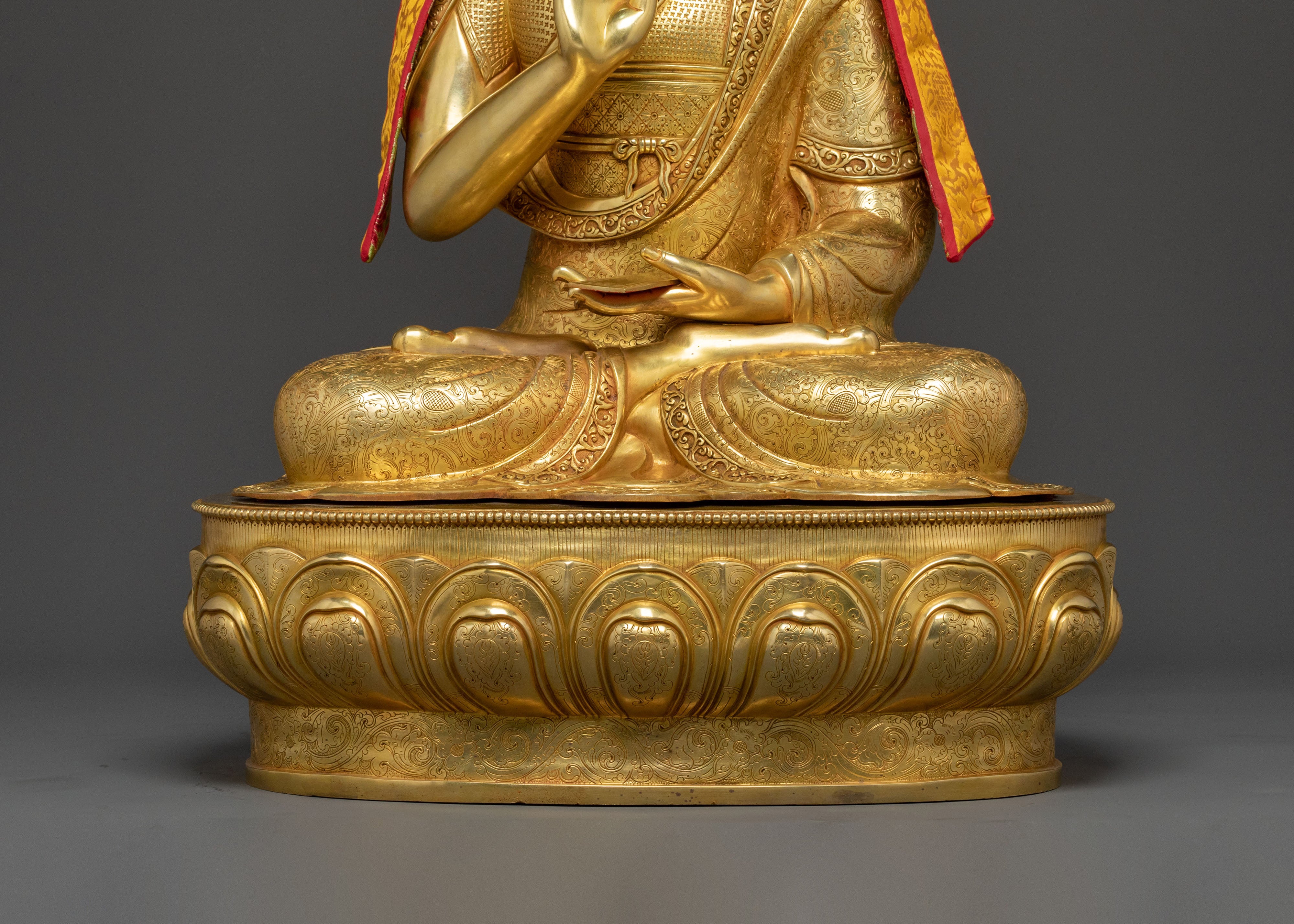 Handmade Tsongkhapa with Disciples Statue Set: Traditional Himalayan Artwork