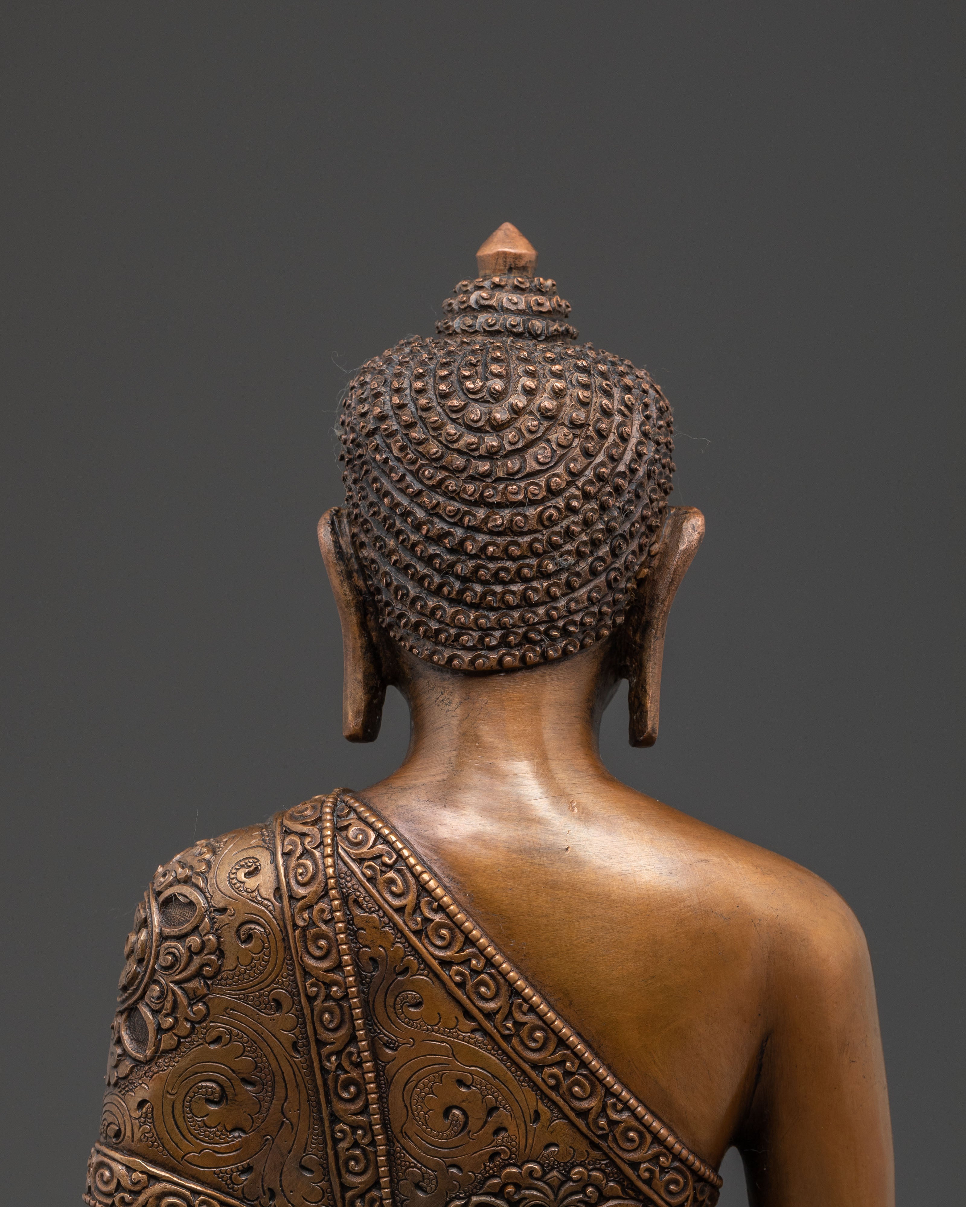 Handcrafted Copper Shakyamuni Buddha Statue - Artisanal Patina