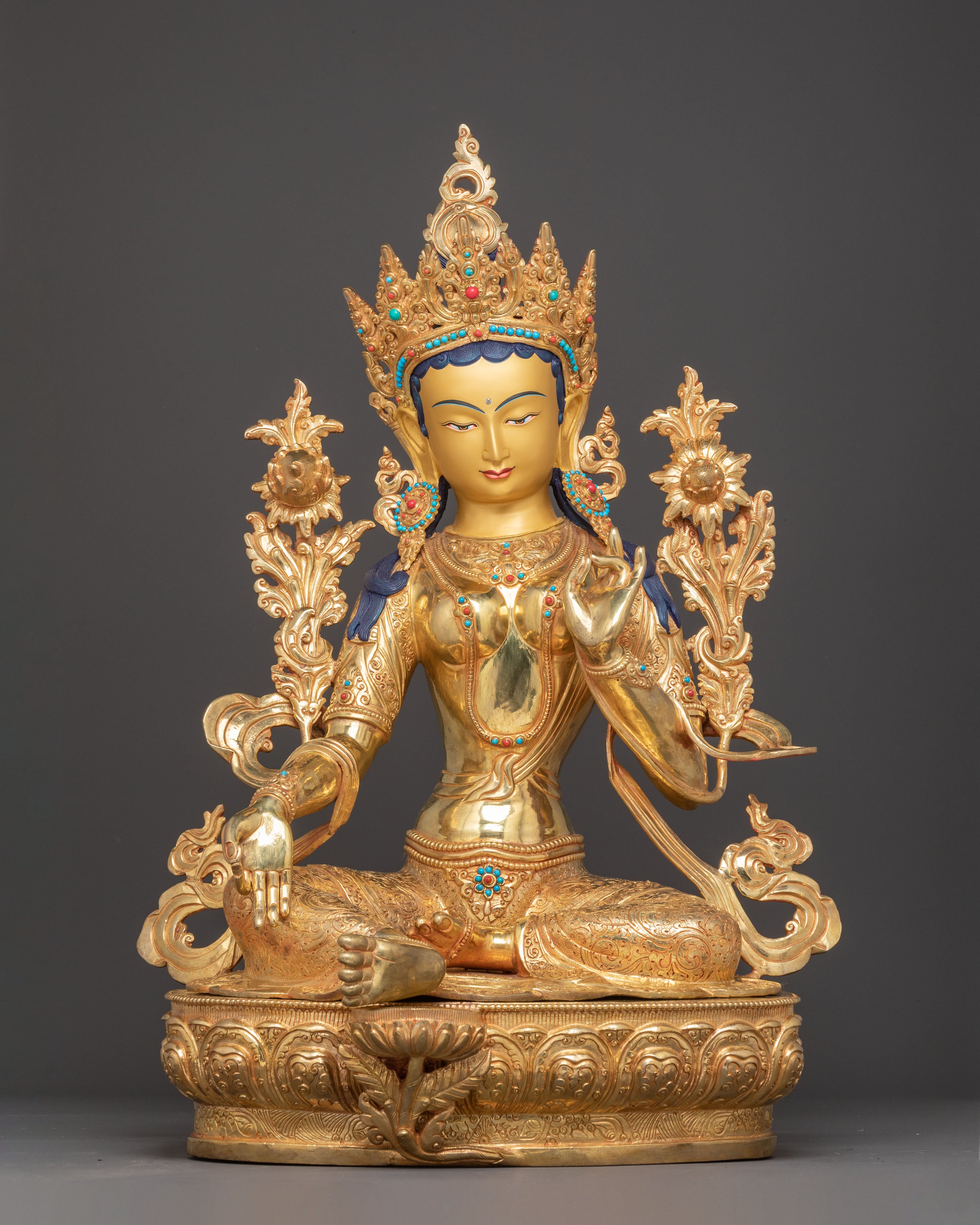 Handmade Tibetan Sacred Art of Green Tara for Altar | Goddess of Compassion