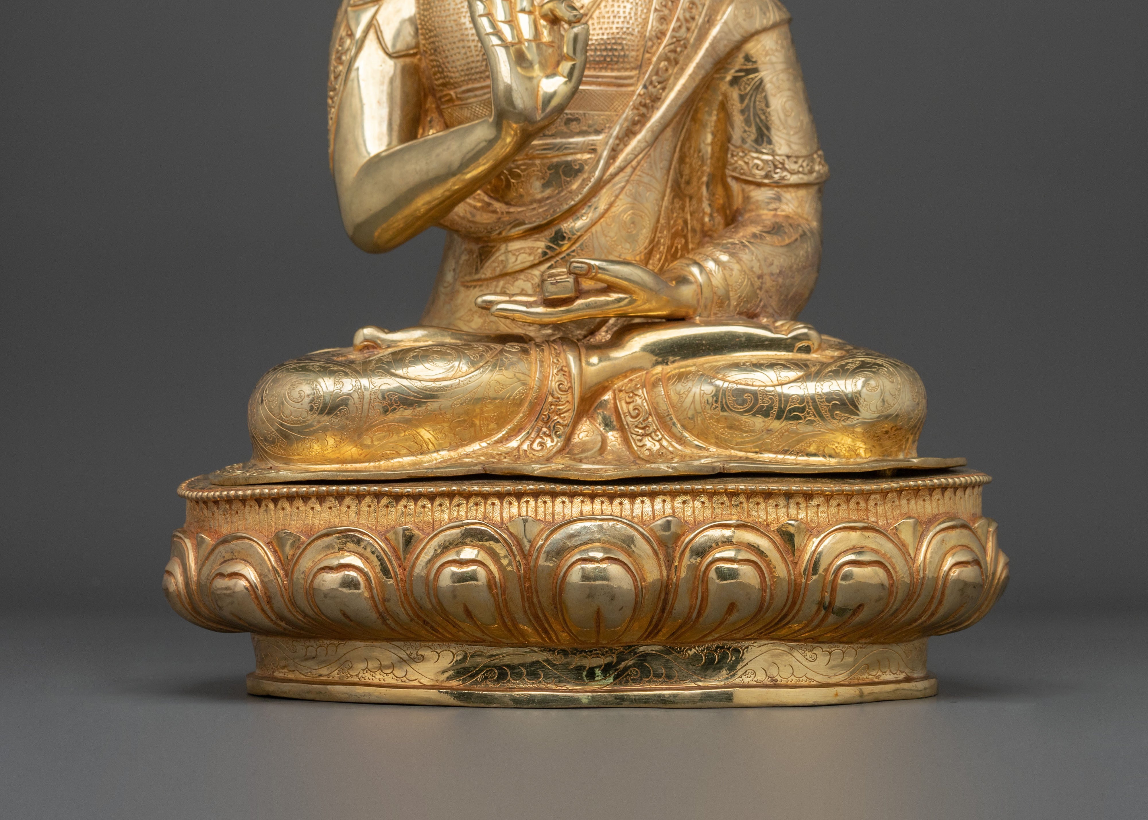 Tsongkhapa with Disciples Golden Statue Set | Buddhist Sculpture for Wisdom