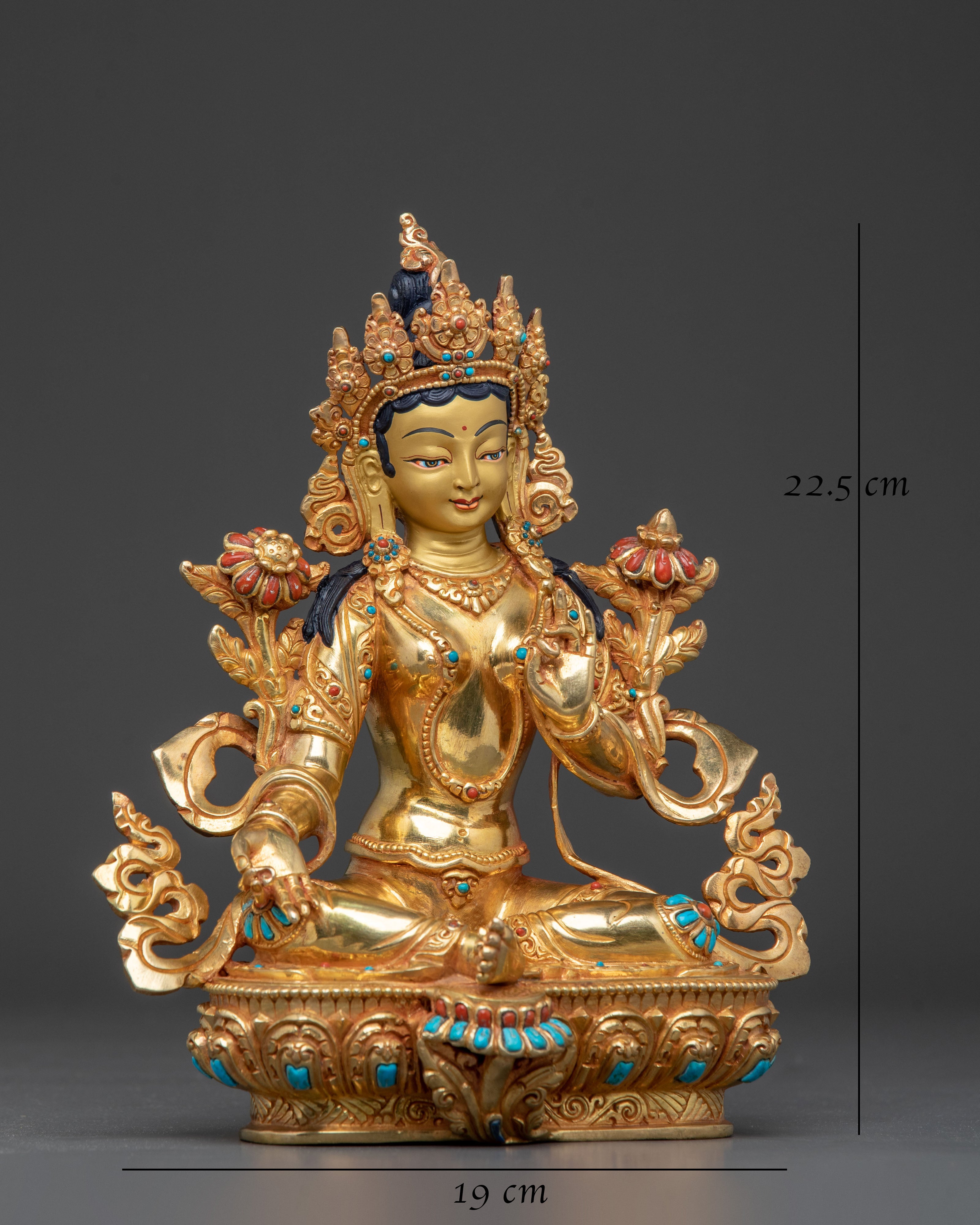 Green Tara 24K Gold Gilded Statue | Himalayan Artistry