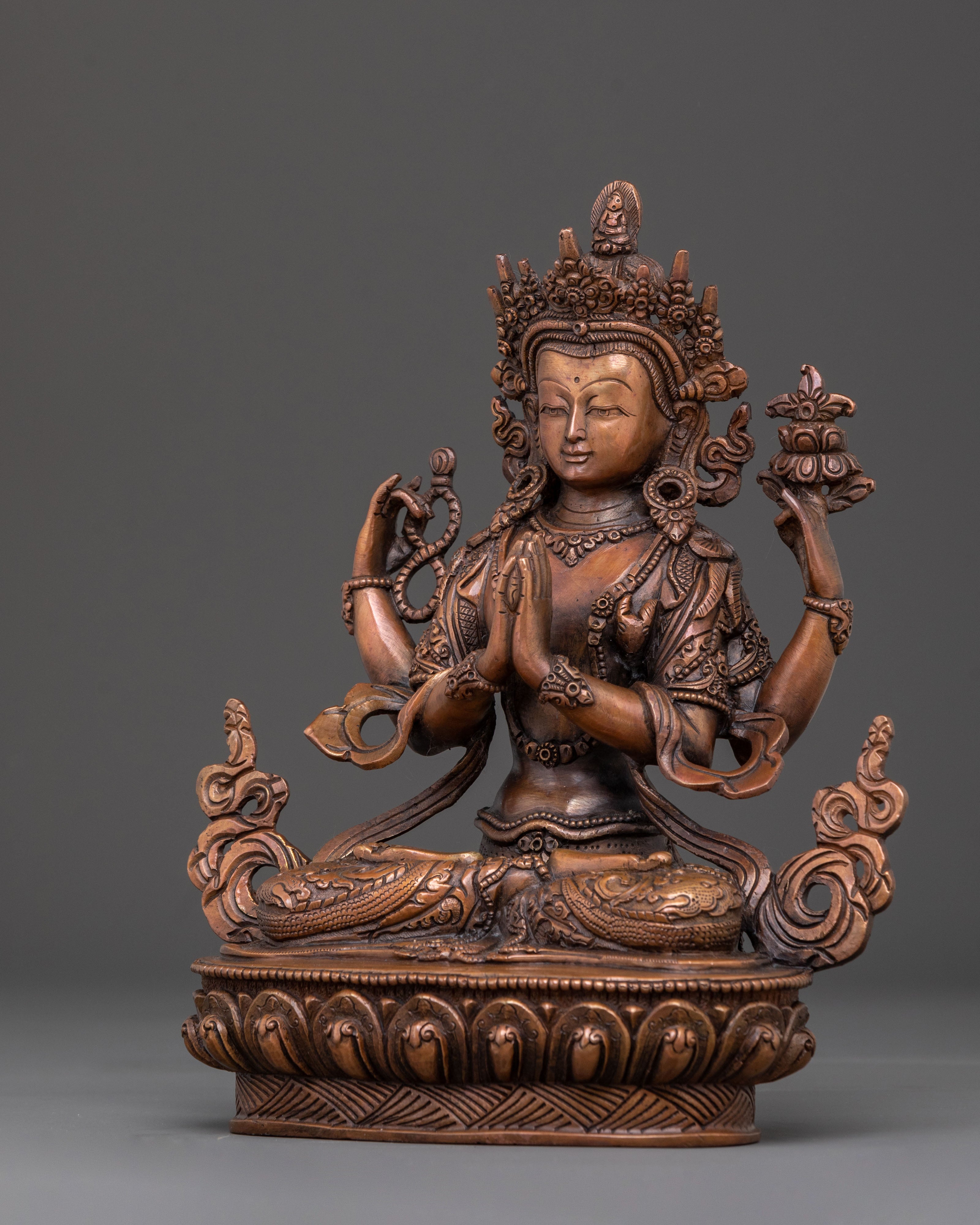 Divine Chenrezig: Handcrafted Oxidized Copper Figurine