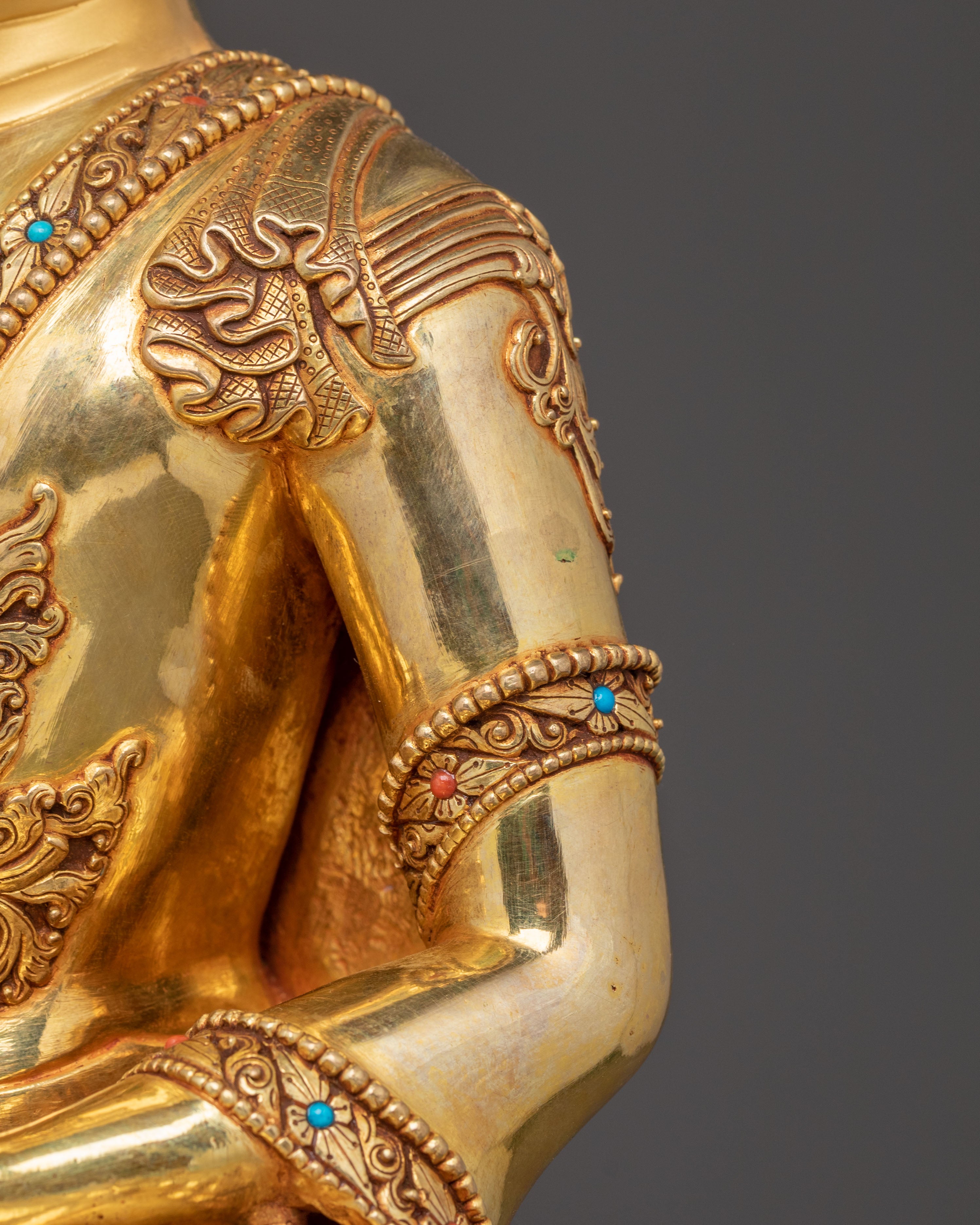 Holy Sculpture of Shakyamuni Buddha: 24K Gilded Copper Masterpiece