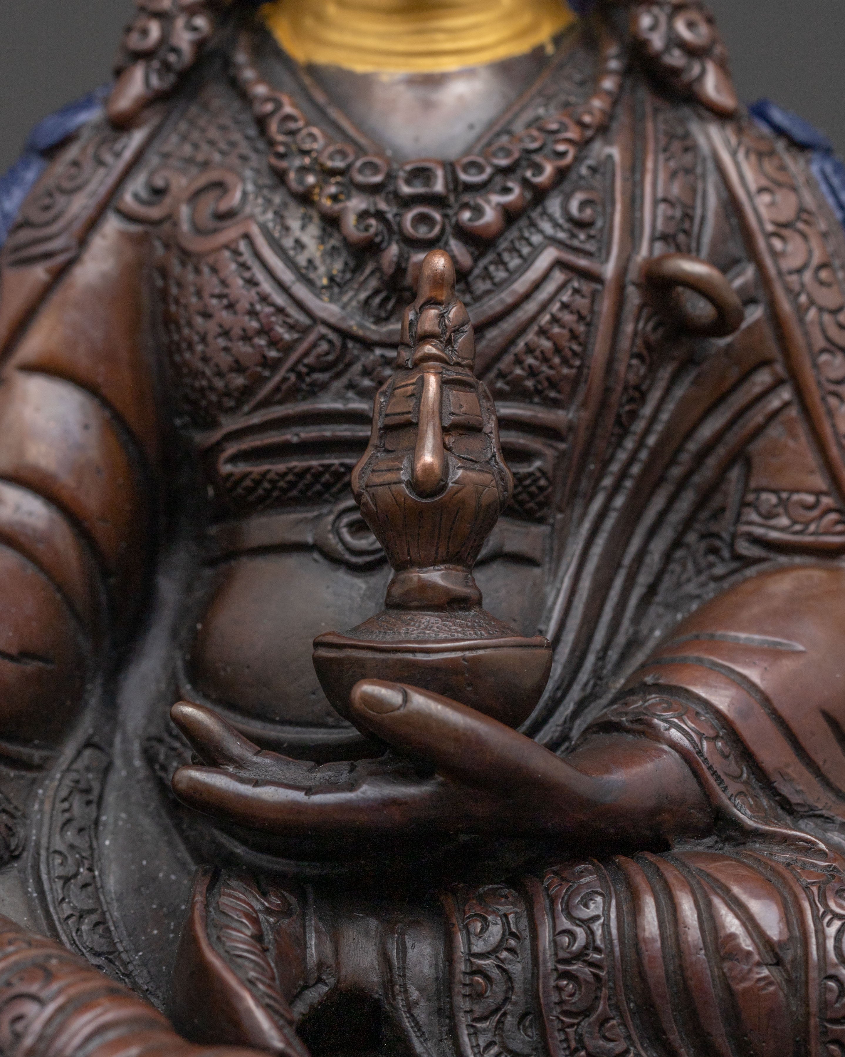 Teacher of the Dharma Guru Rinpoche Statue – Hand-Gilded Copper