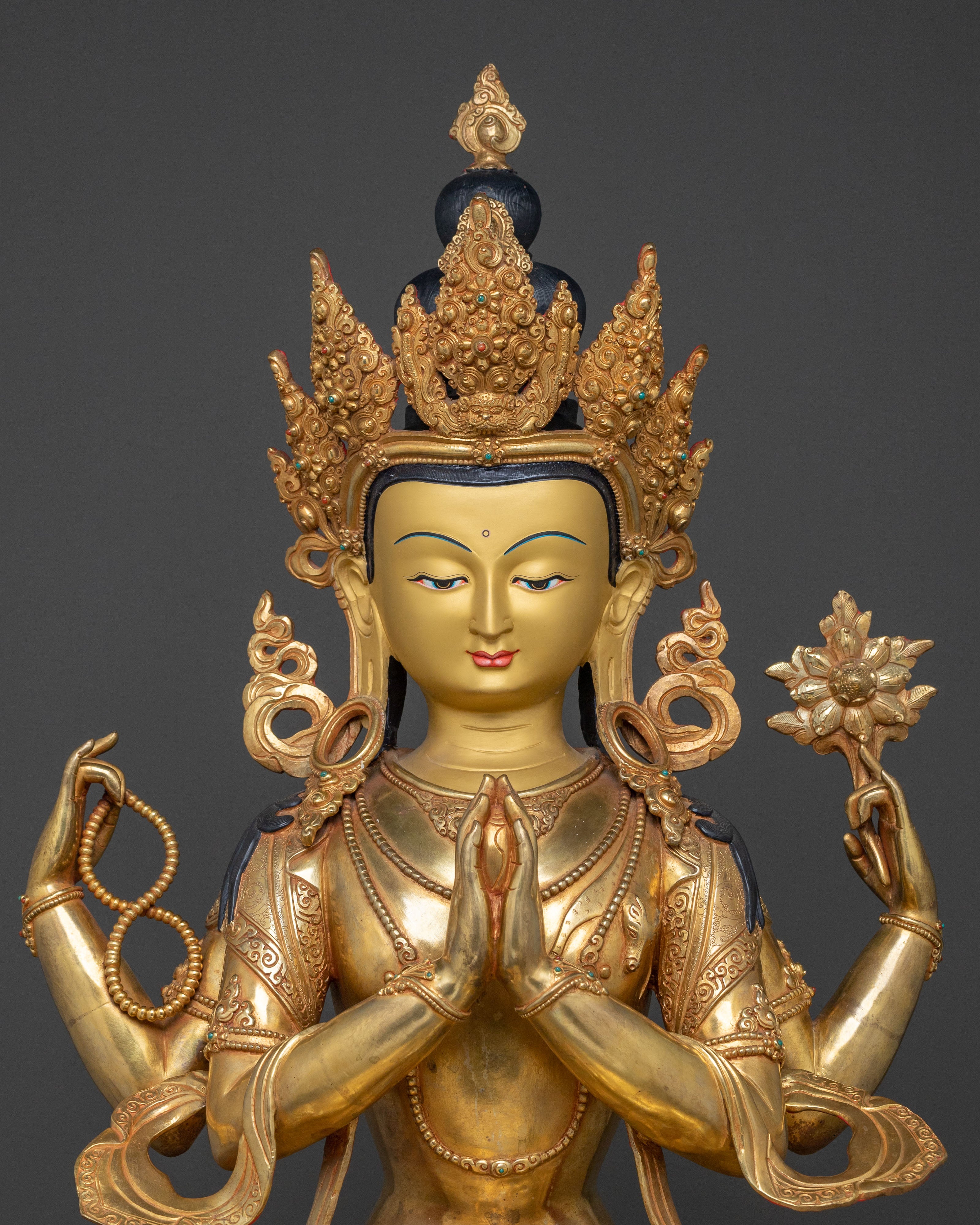 Bodhisattva Compassion Chenrezig Statue with 24K Gold Glided