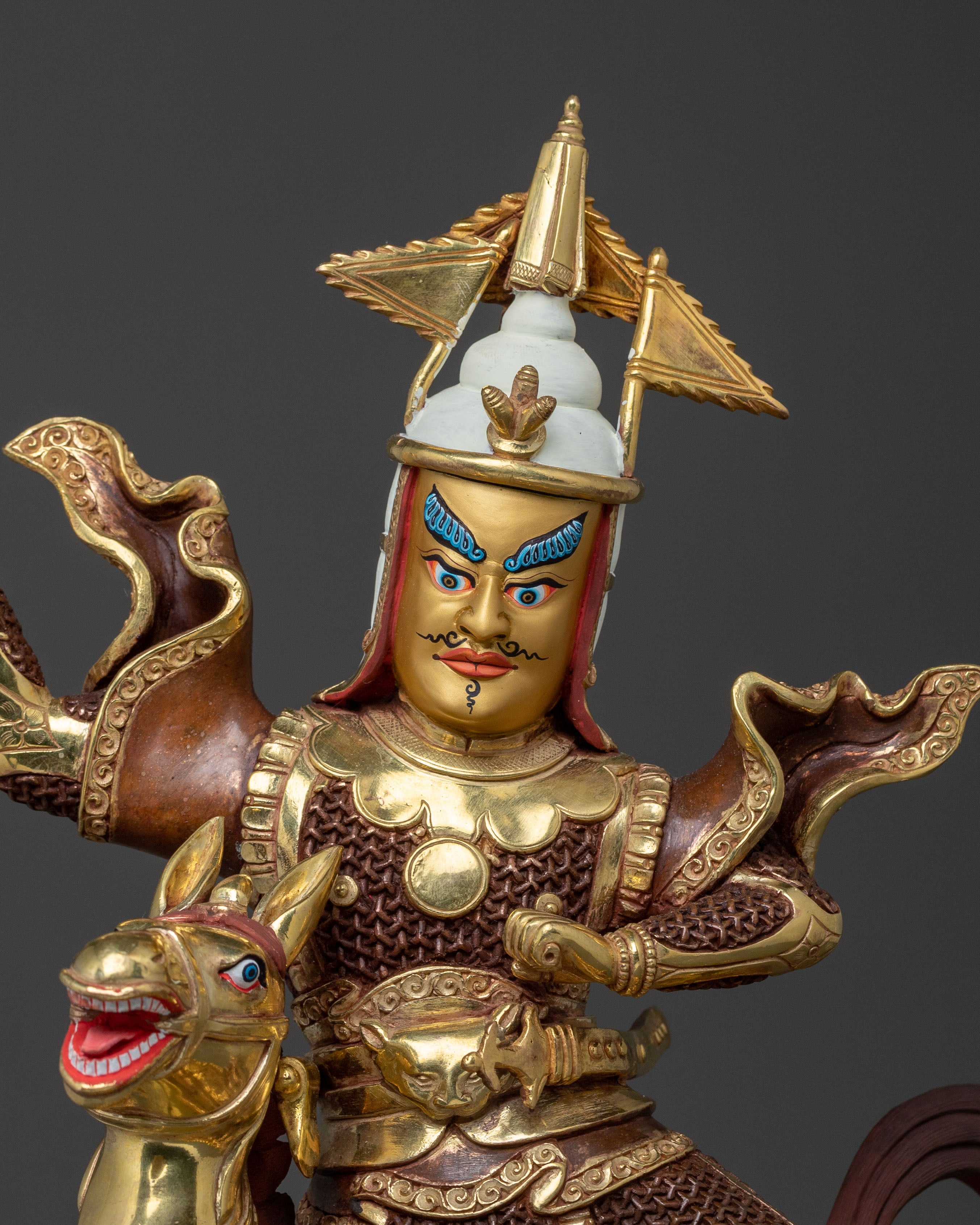 Buddhist Protector: King Gesar Oxidized Copper Statue