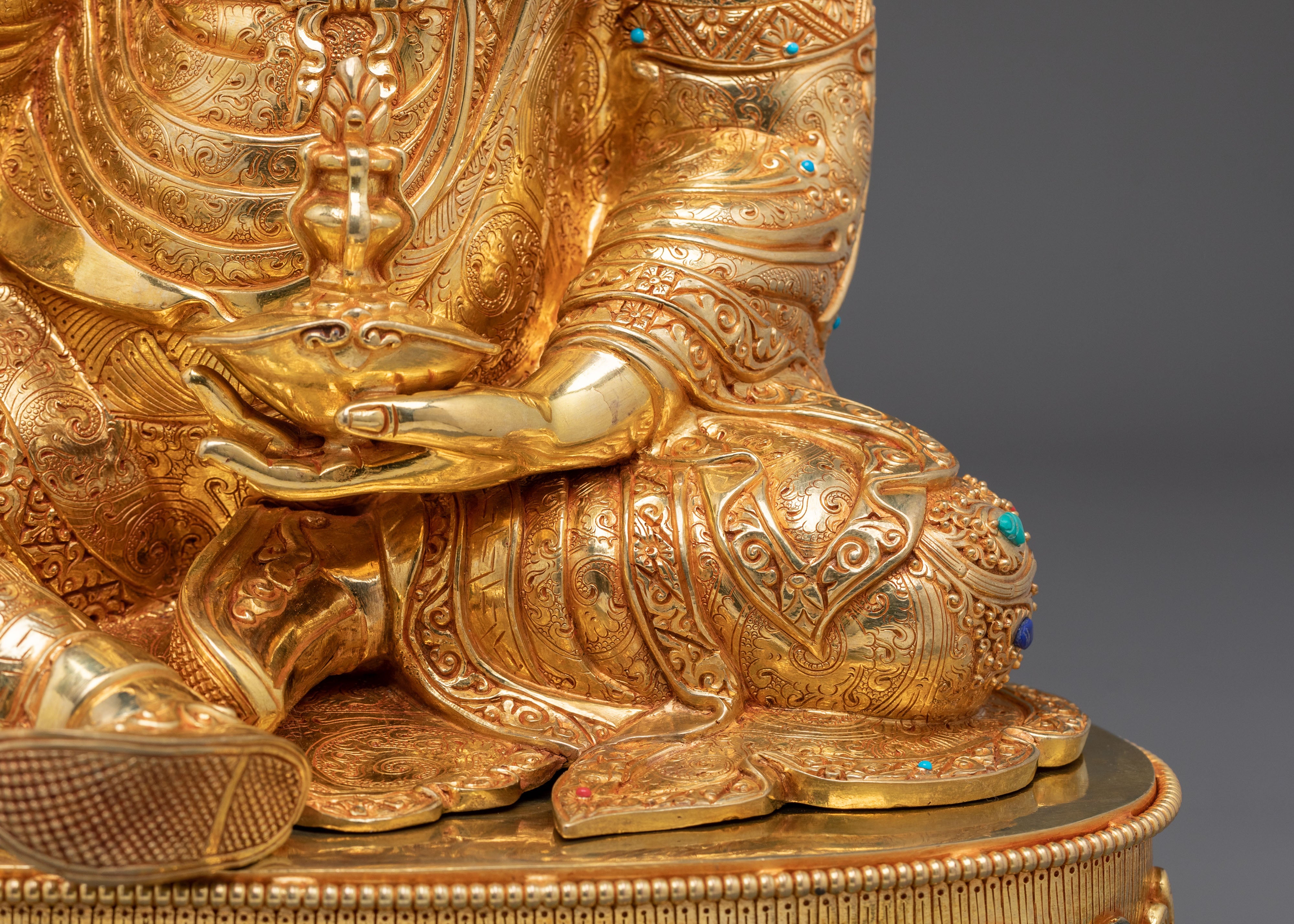24K Gold Gilded Copper Figurine of Guru Rinpoche