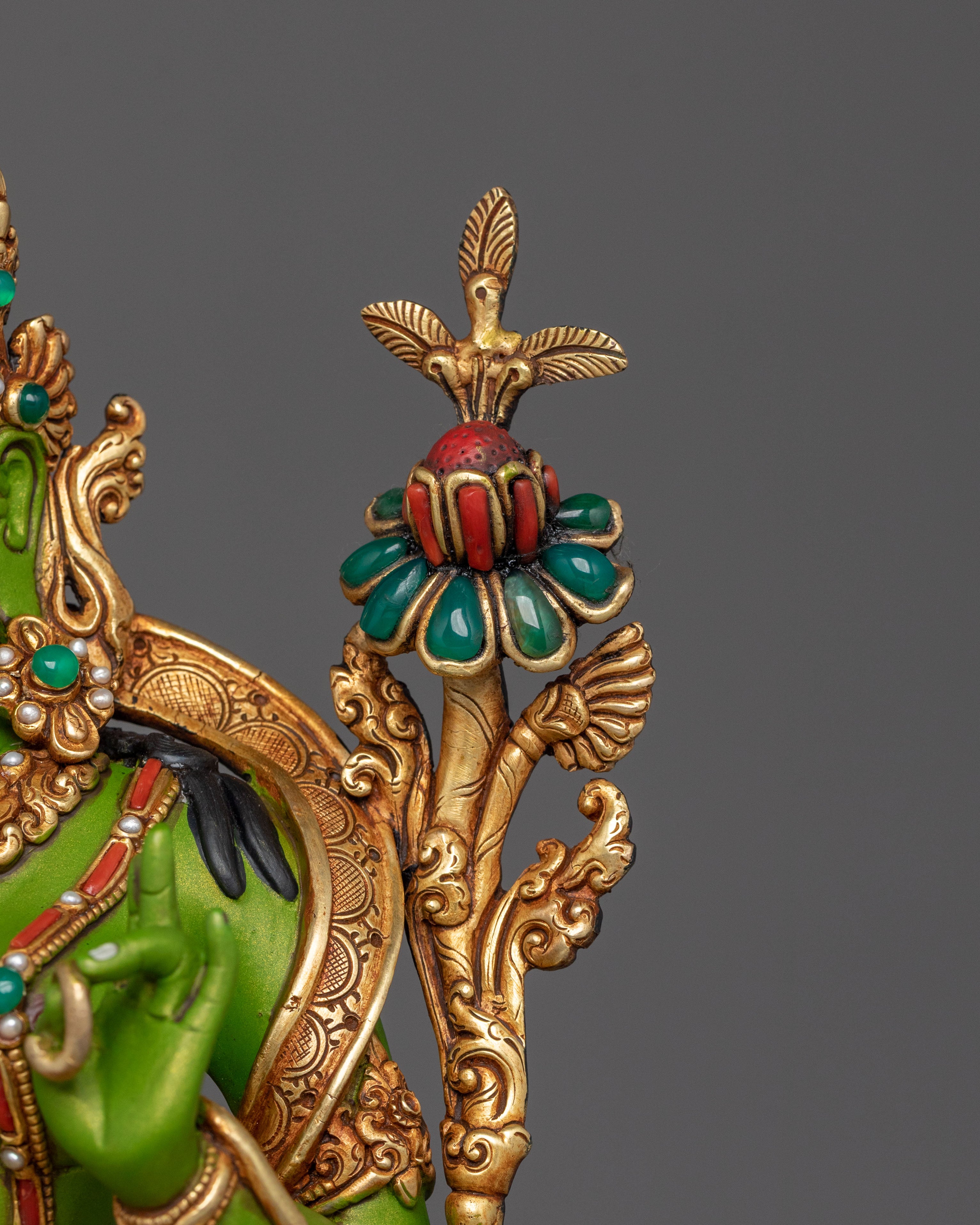 Green Tara Protection Statue with a Throne | Mother Figurine