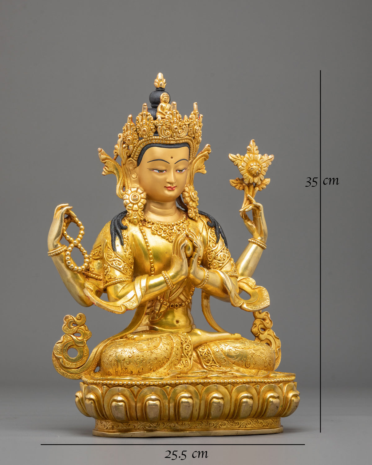 Chenrezig 24K Gold Gilded Sculpture | Compassion in Every Gaze