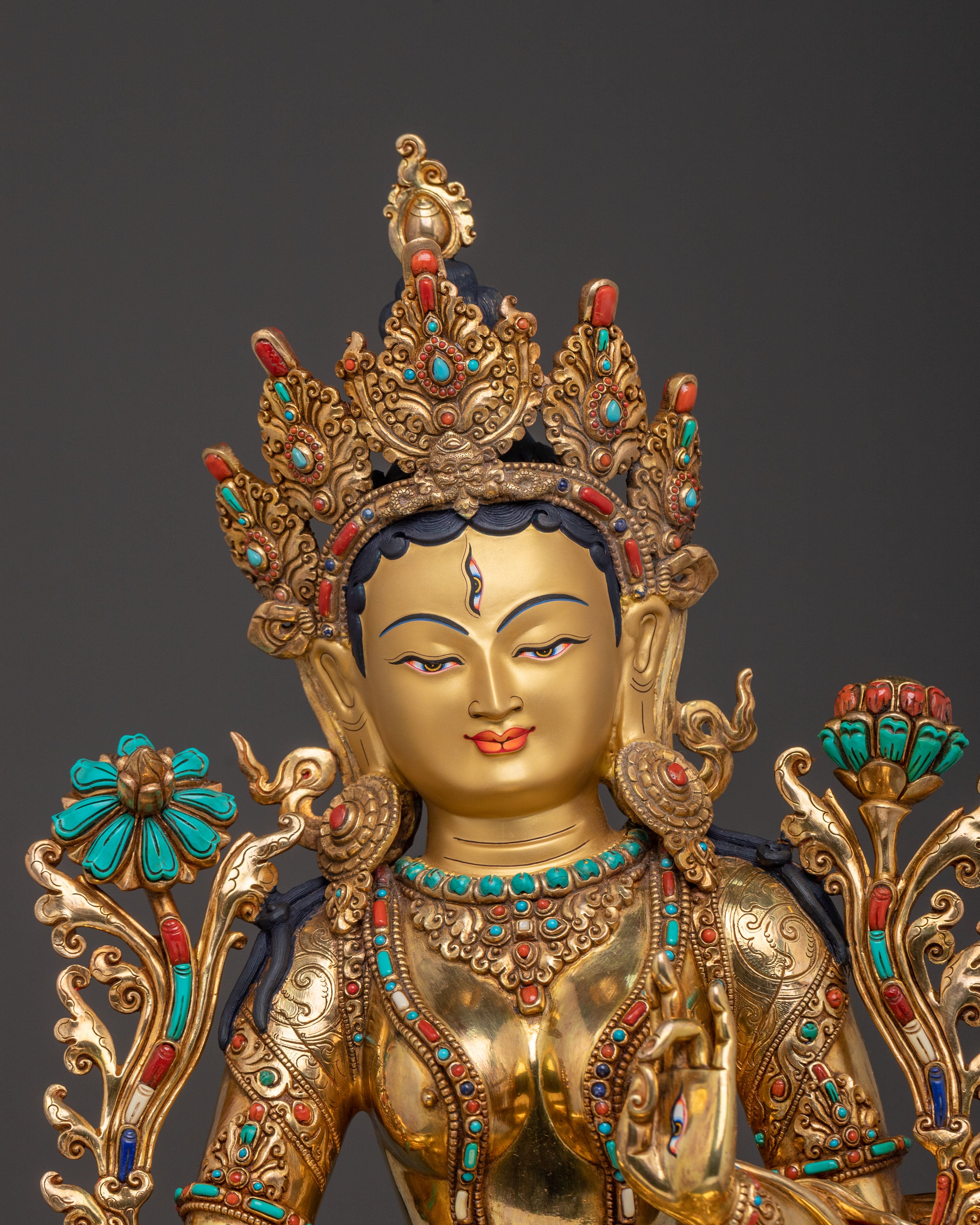 White Tara Blessing Statue | 24K Gold Gilded Figure