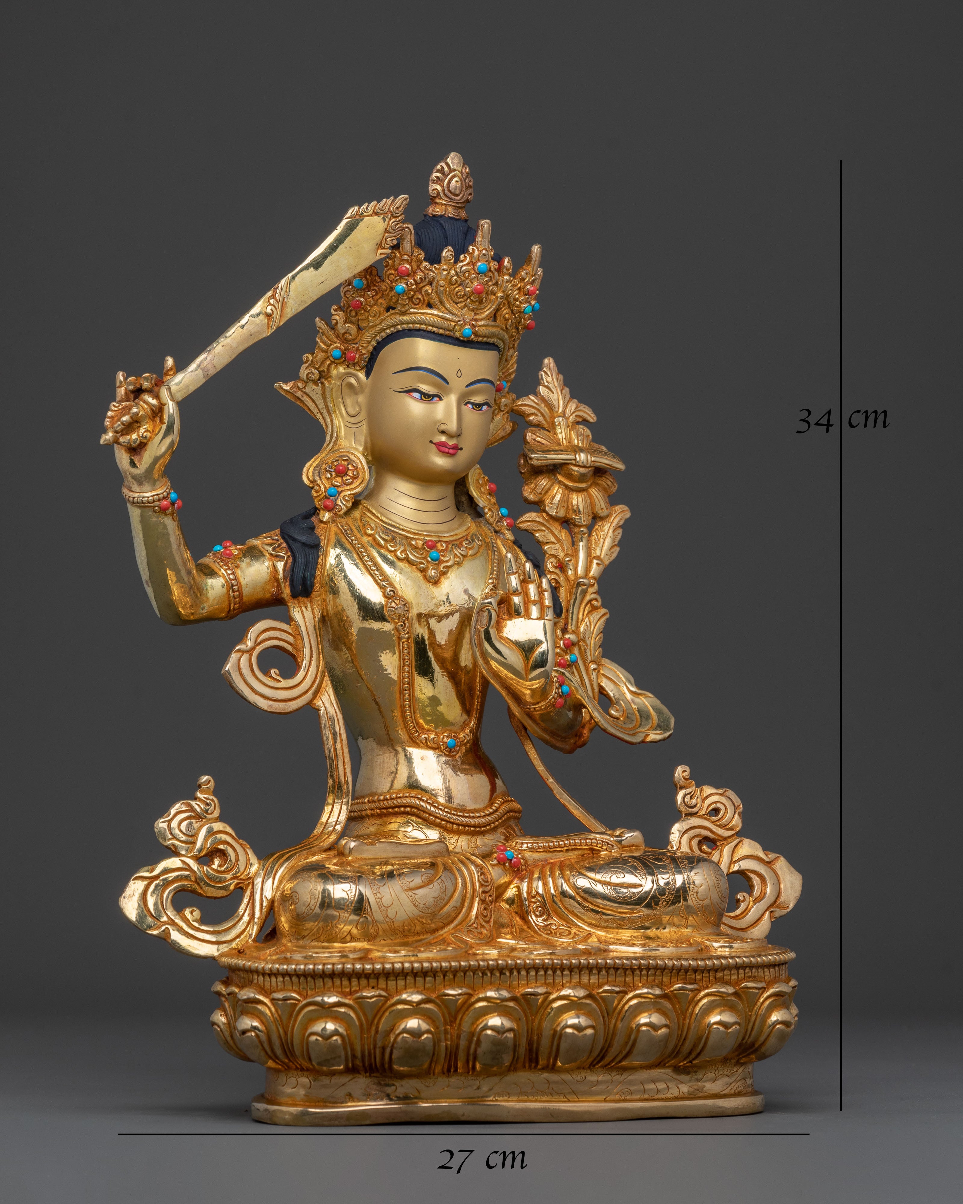 Manjushri 24k Gold Golden Statue | Wisdom and Insight