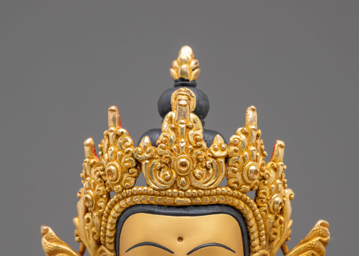 Chenrezig 24K Gold Gilded Sculpture | Compassion in Every Gaze