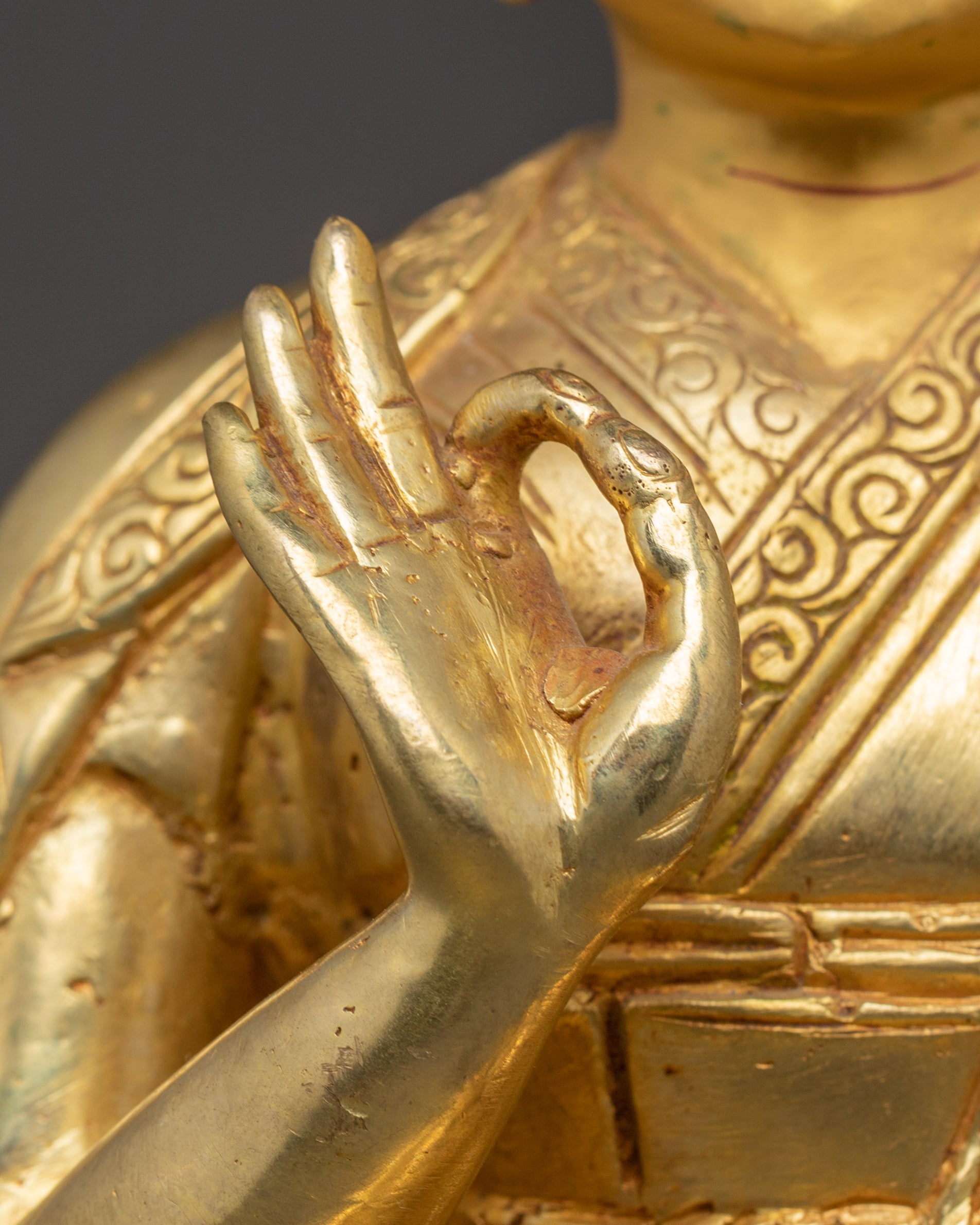 Golden Buddhist Master Set Statue | Tsongkhapa and His Disciples Statue Set