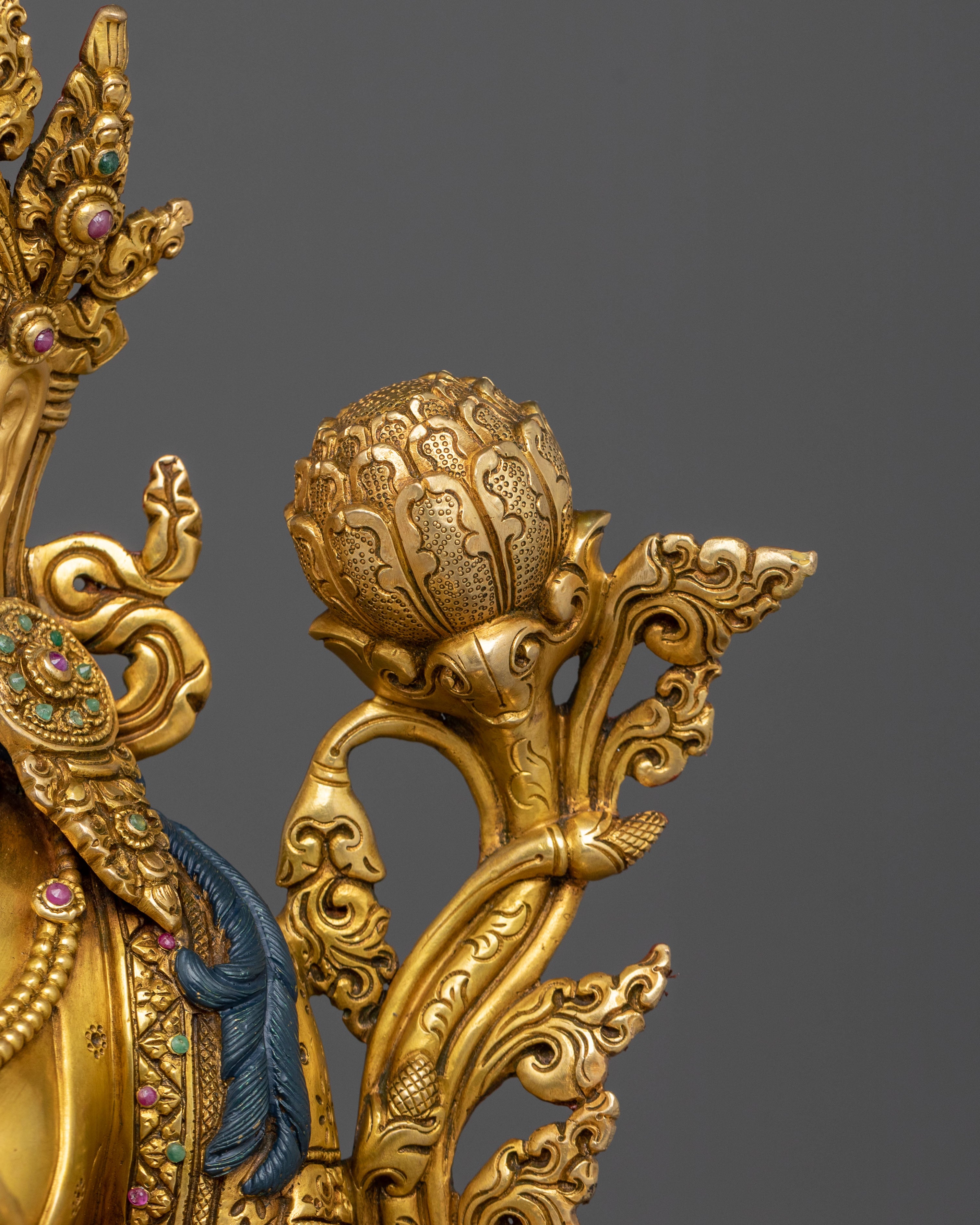 Tibetan Goddess Sculpture of Green Tara | 24K Gold Gilded Compassion Statue