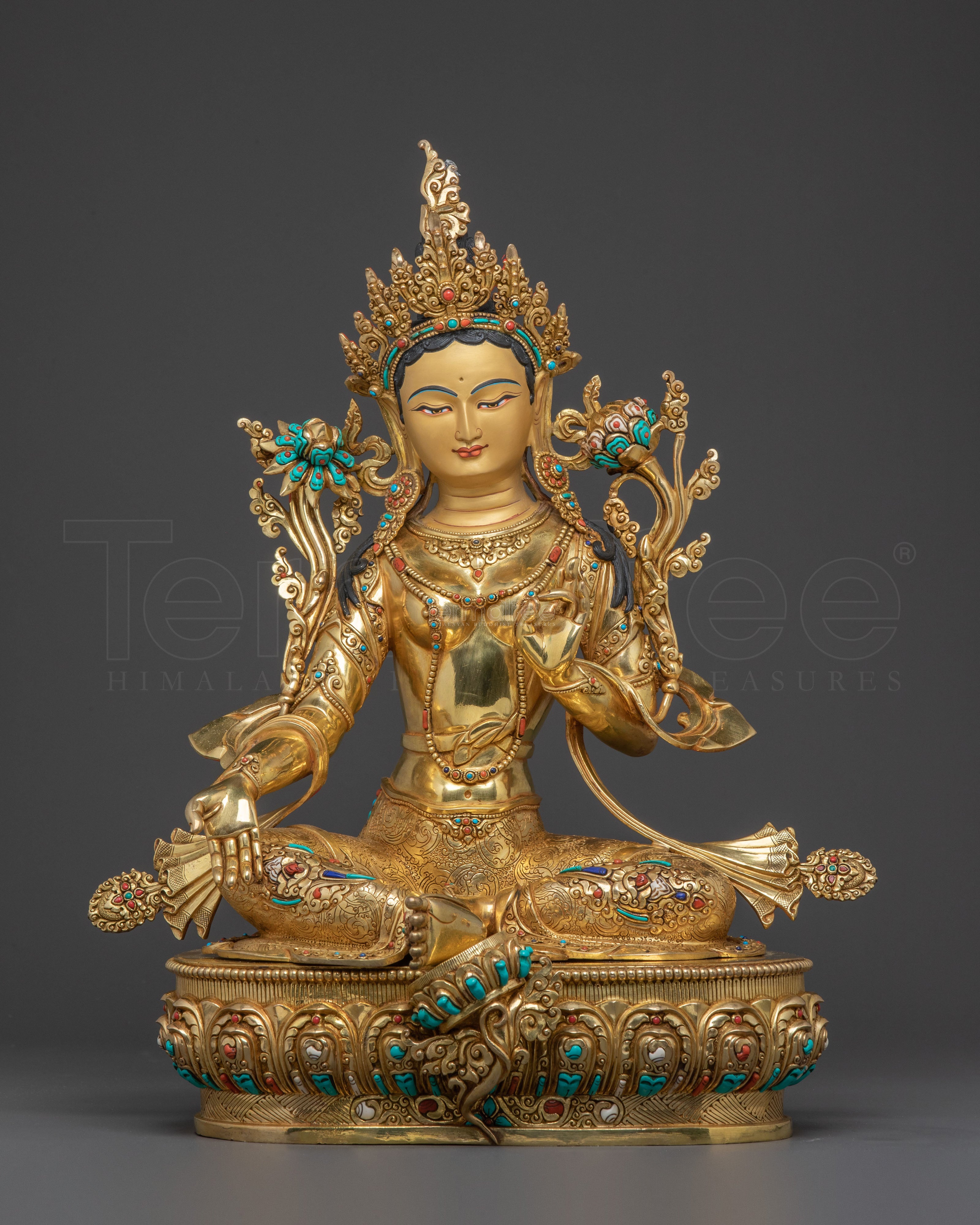 Sacred Compassion Green Tara Statue – Hand-Gilded Art