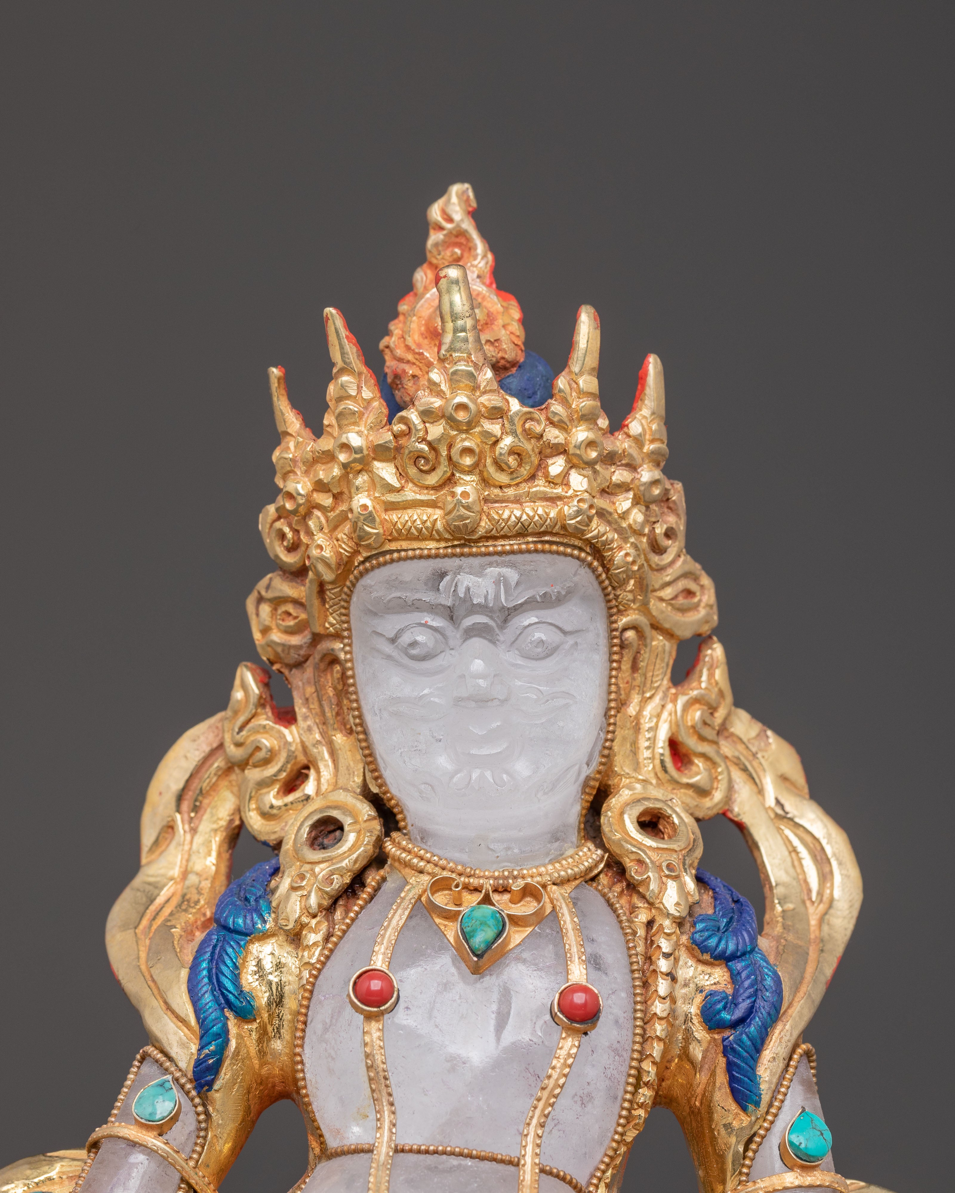 Crystal Dzambhala Statue: Buddhist Deity of Wealth and Prosperity