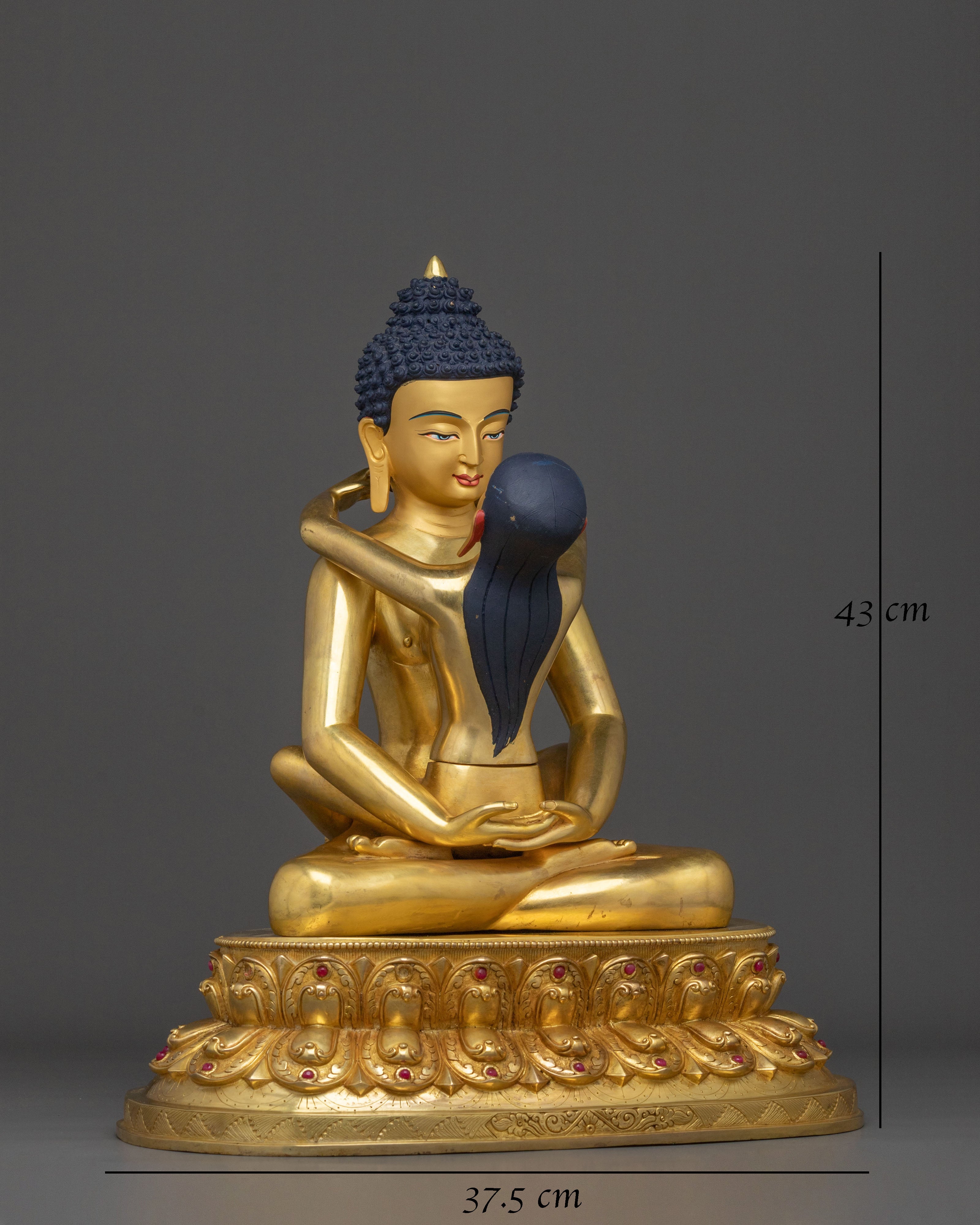 Samantabhadra with Consort Handmade Golden Statue: 24K Gold Gilded
