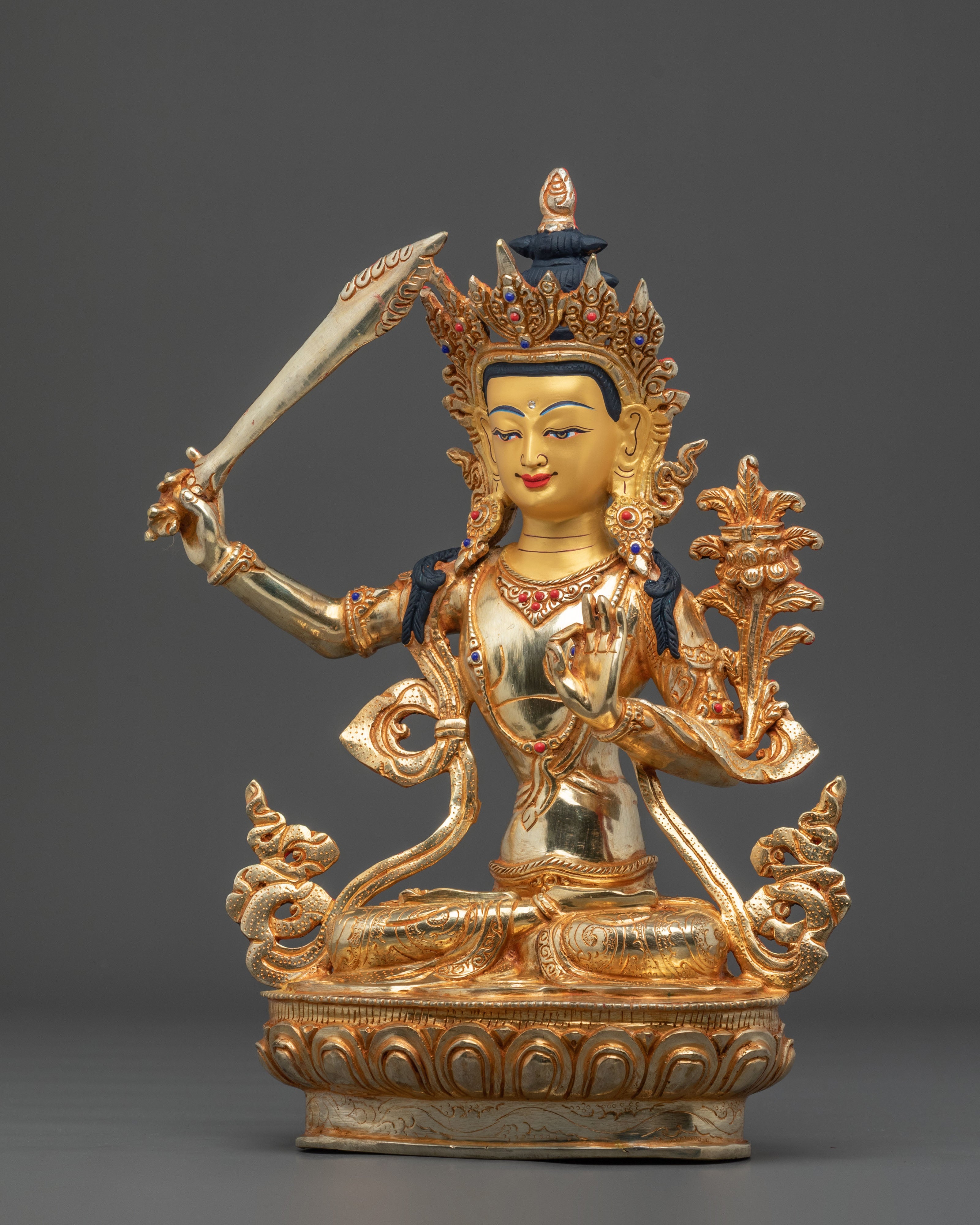 Manjushri 24K Gold Plated Sculpture | Altar Decor