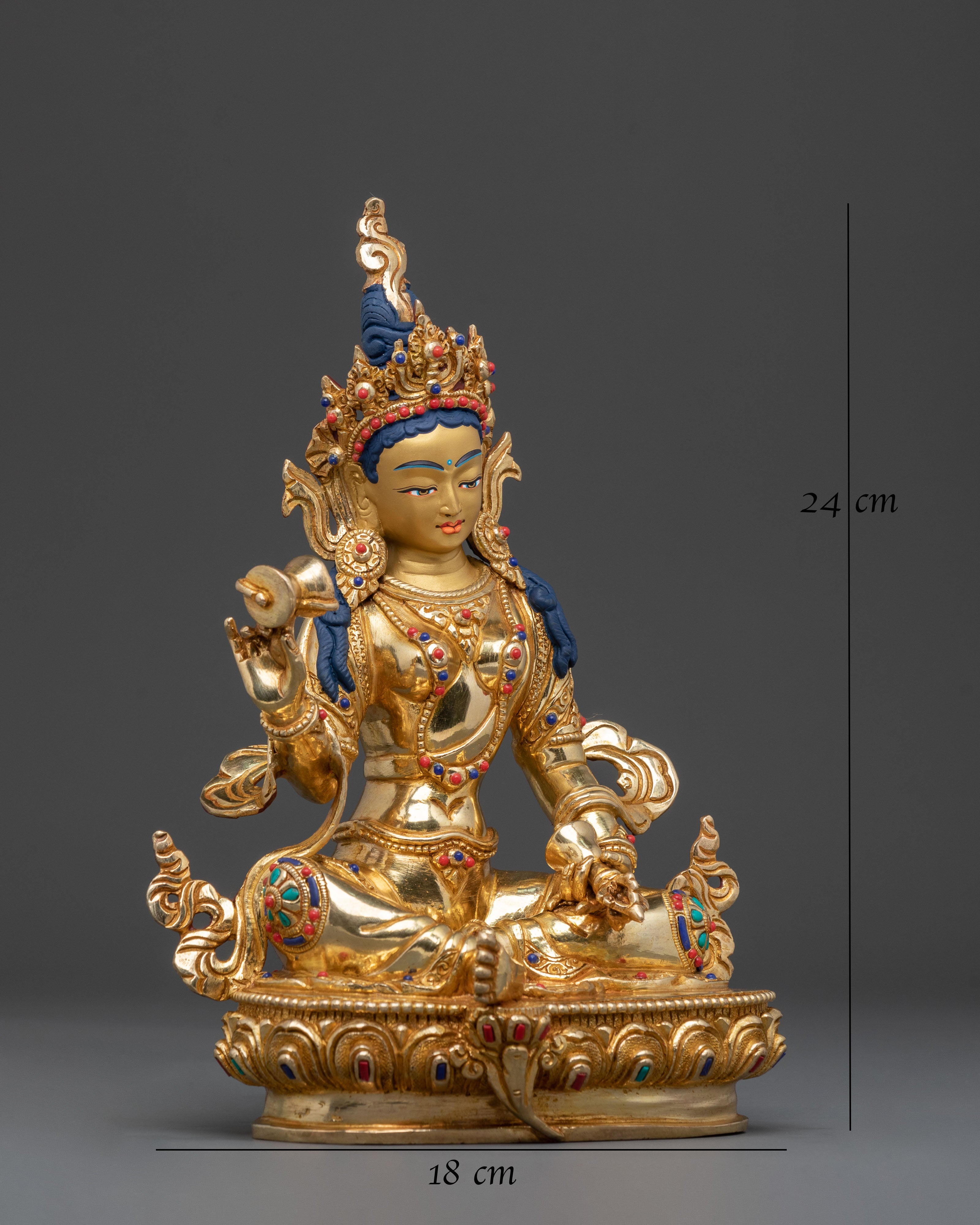Sitting Machig Labdron Handcrafted Statue, 24K Gold Gilded