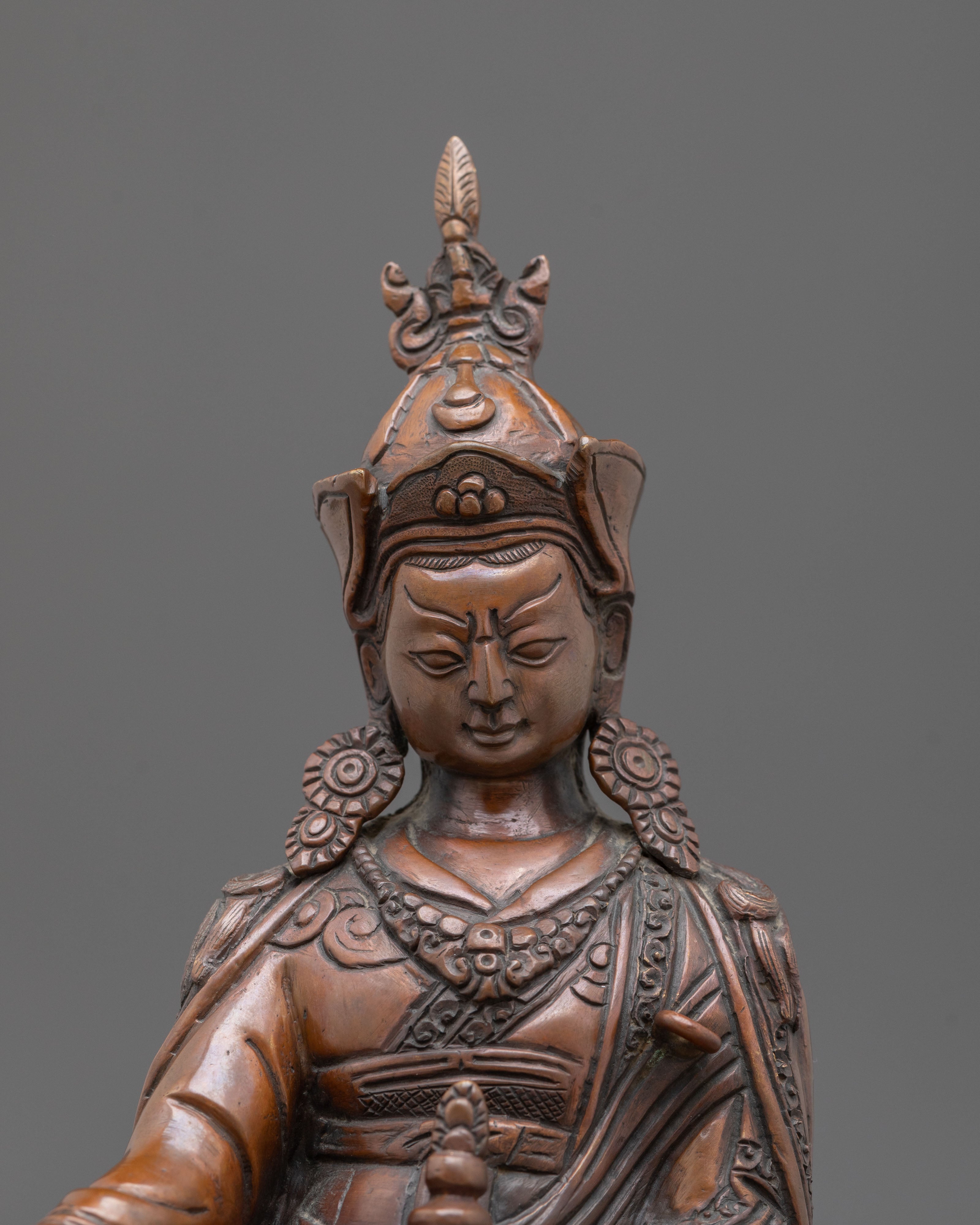 Guru Rinpoche Buddhist Altar Sculpture | Oxidized Copper Statue