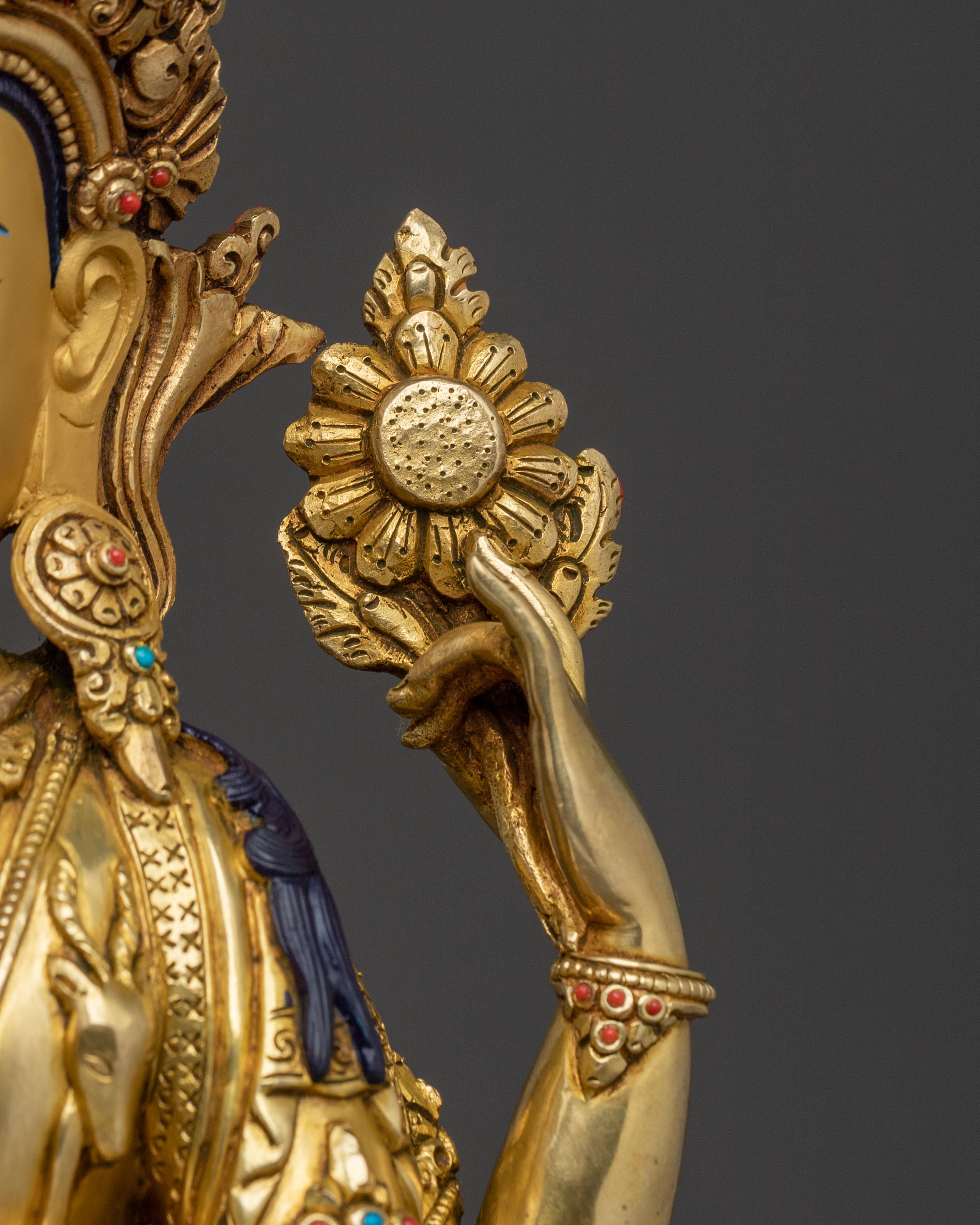 Handcrafted Chenrezig Traditional Statue: 24K Gold Gilded