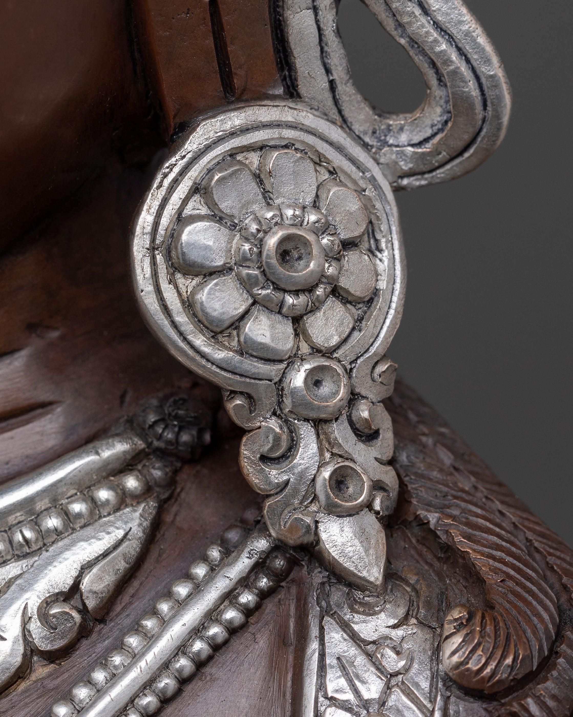 Green Tara: Oxidized Copper Statue with Silver Plated