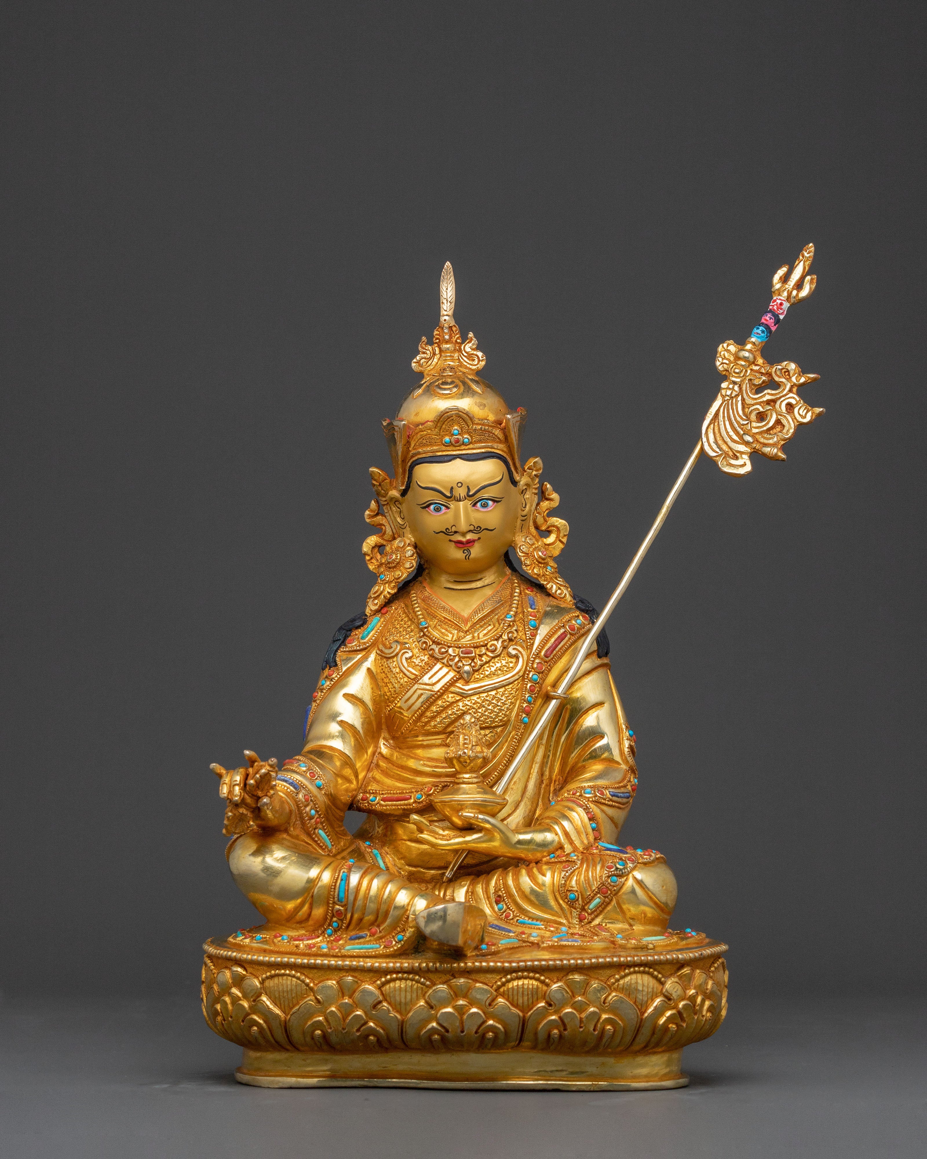 Sacred Guru Rinpoche Statue of Wisdom, Gilded Copper