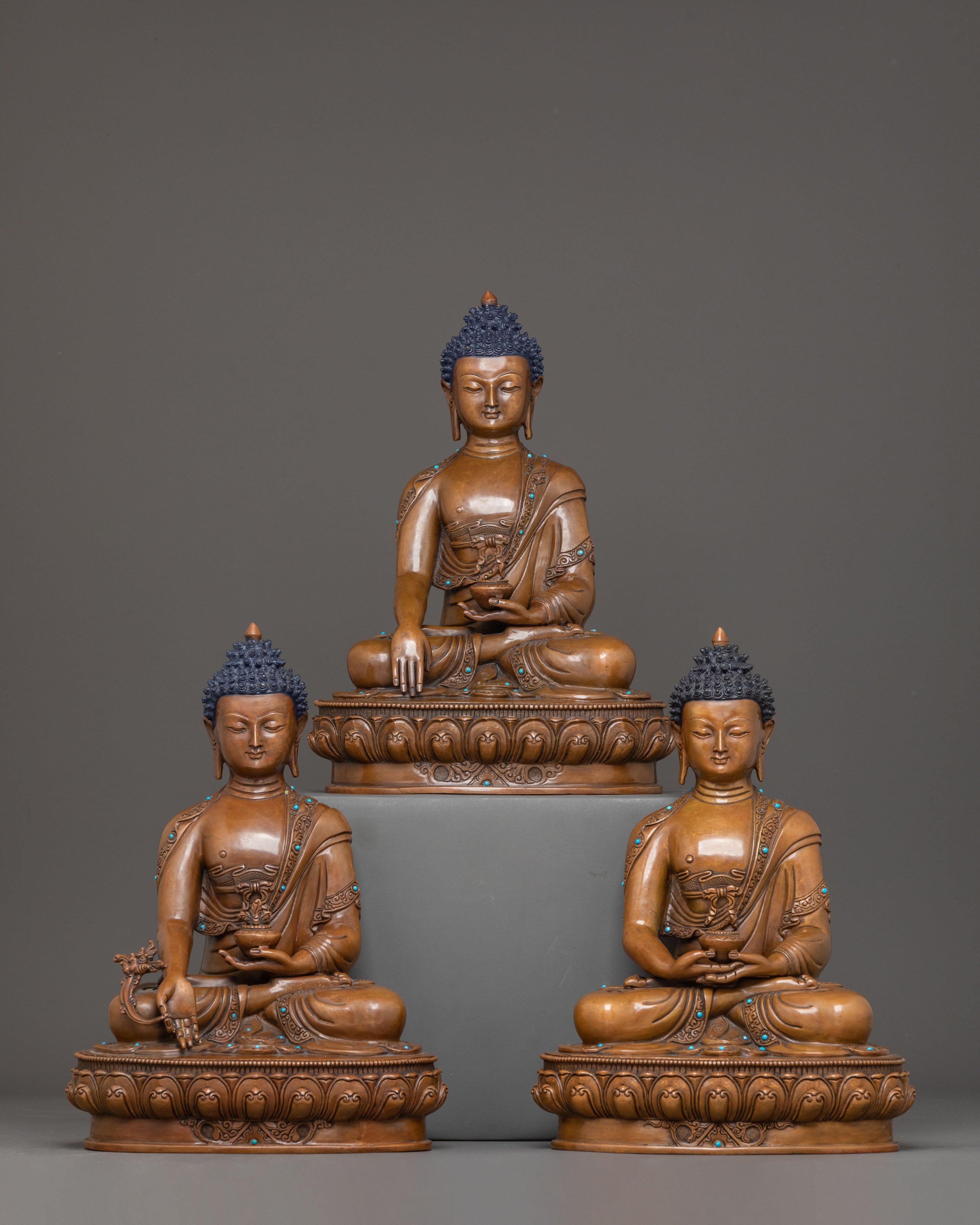 Three Buddhas Sculpture Set