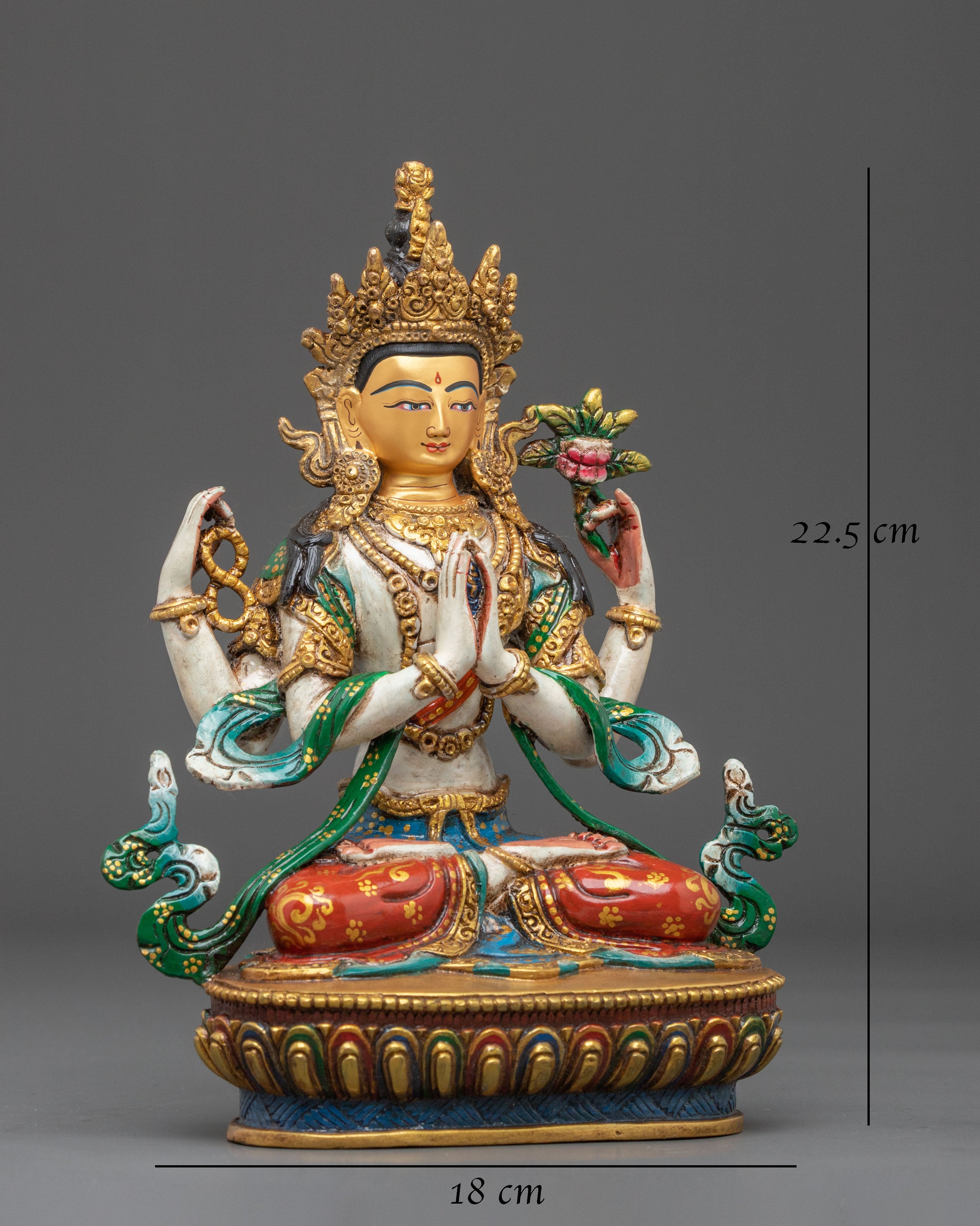 Chenrezig Sculpture | 24K Gold Plated Bodhisattva Figurine