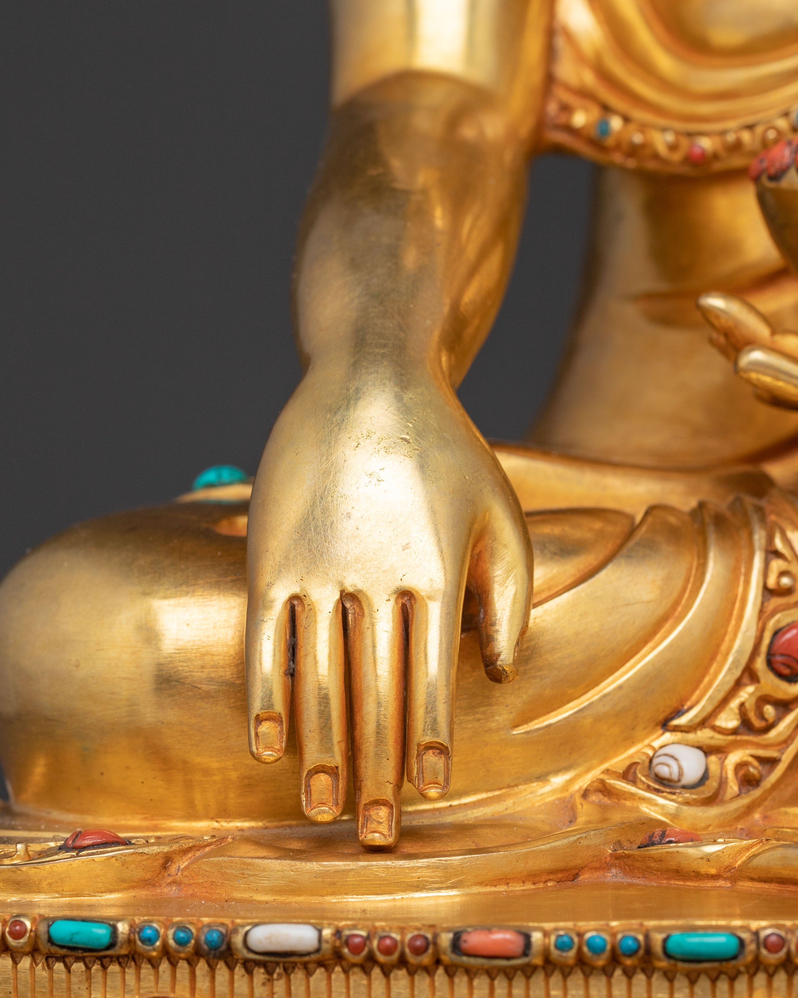 Exquisite 24K Gold Gilded Shakyamuni Buddha Statue for Altar Decor