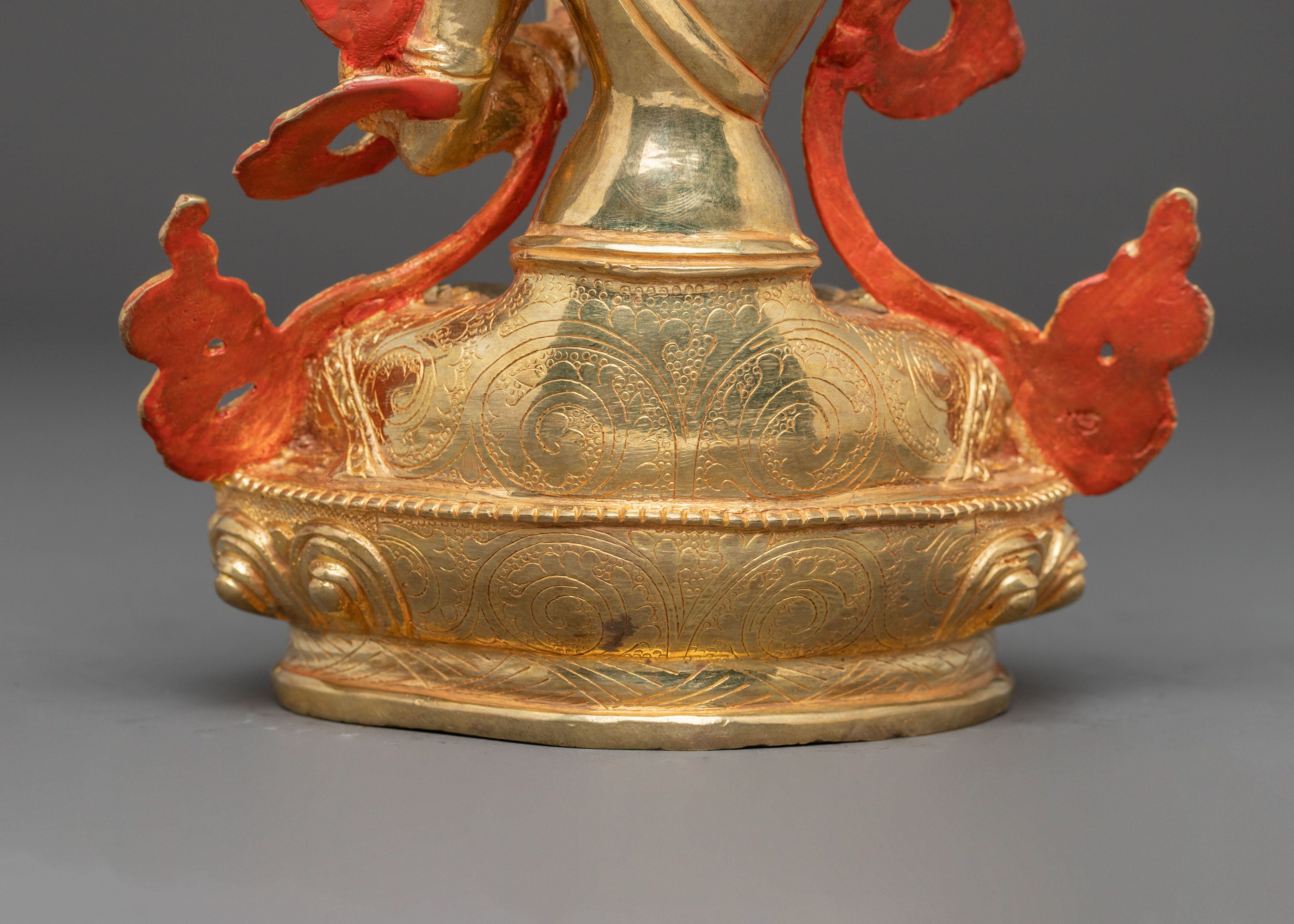 Handmade Golden Manjushri Copper Statue | Symbol of Wisdom