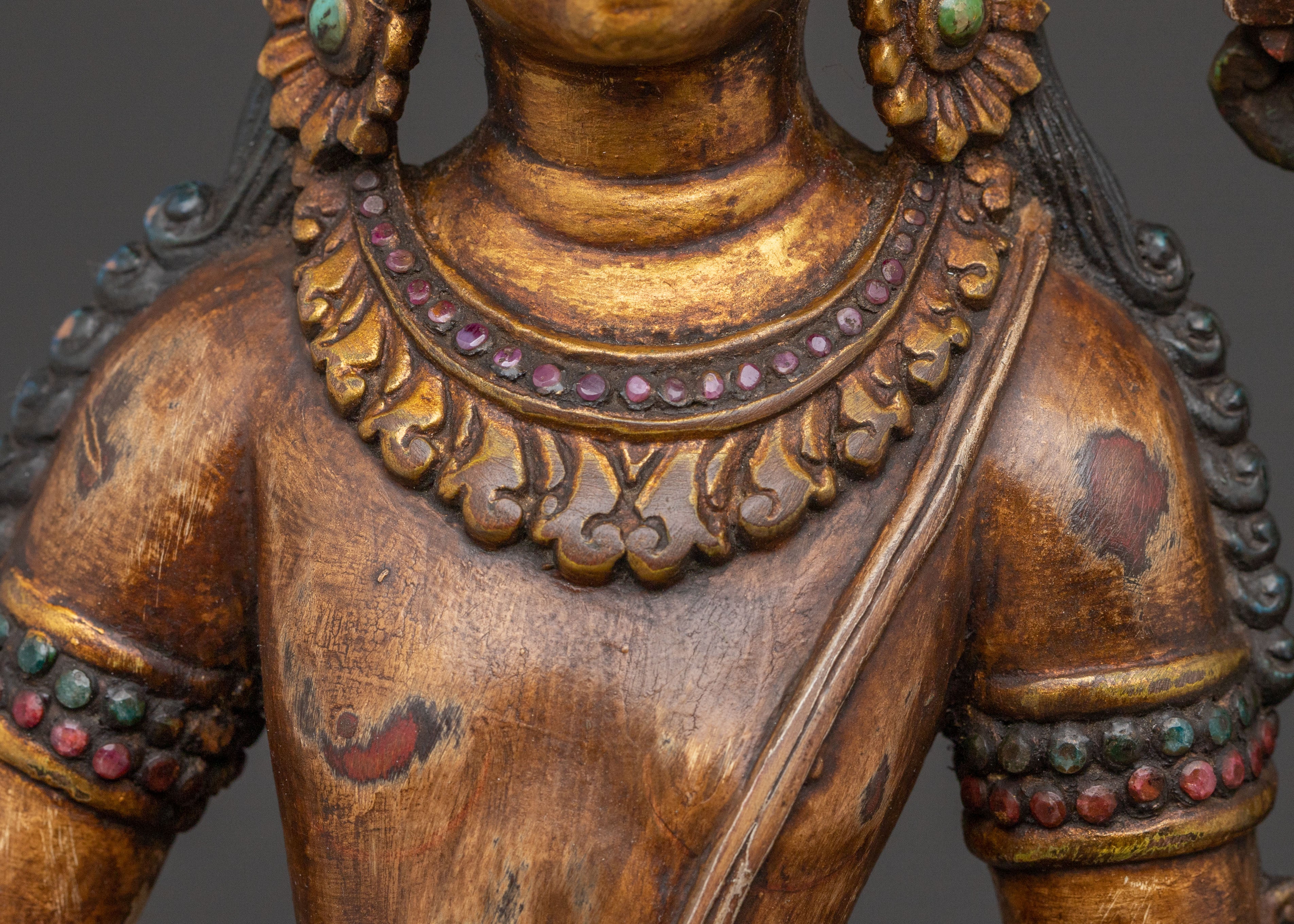 Lokeshwor Tibetan Sacred Statue: Antique Gold and Gemstone Artistry