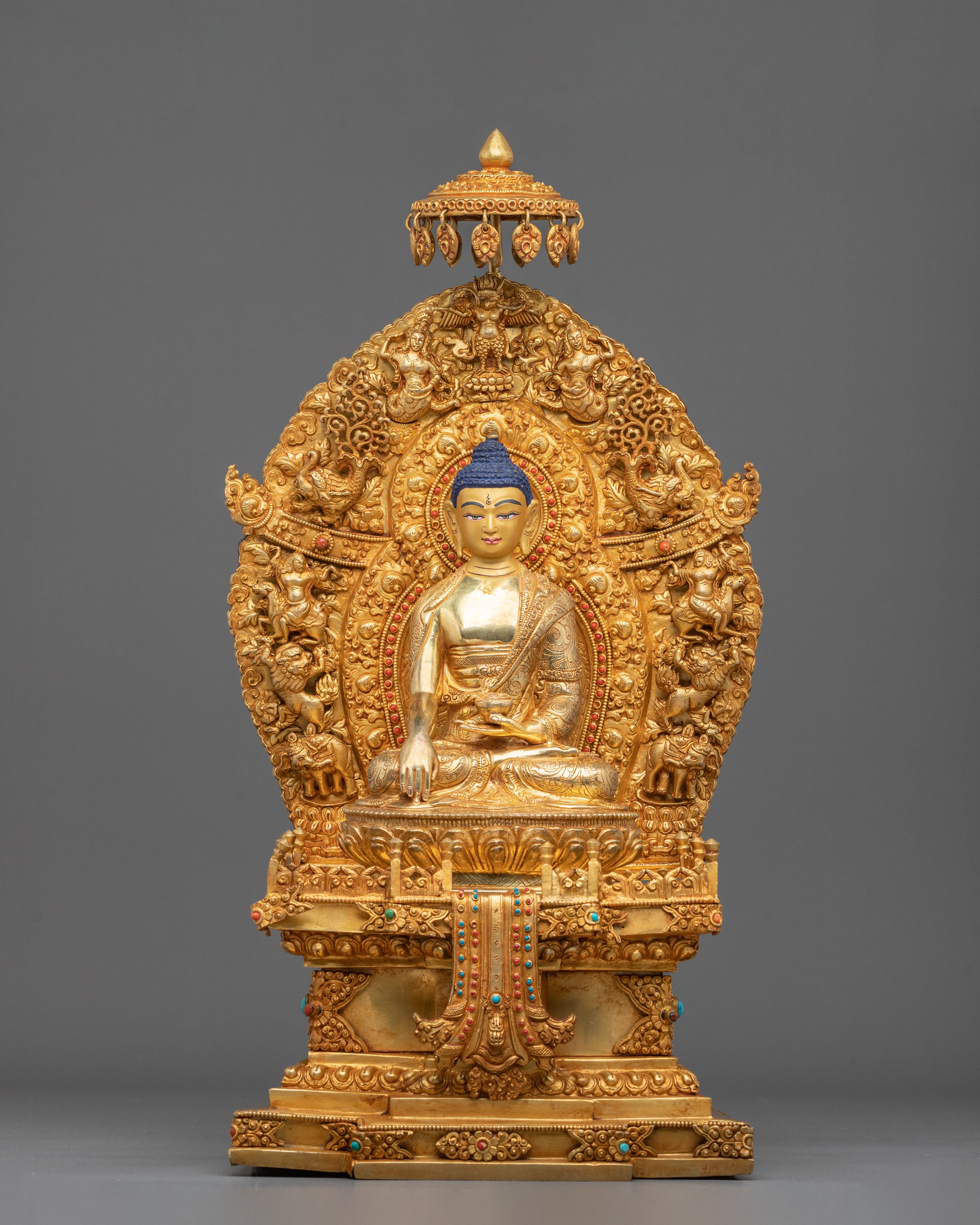 Shakyamuni Buddha Sacred Sculpture with Throne | Symbol of Wisdom Peace
