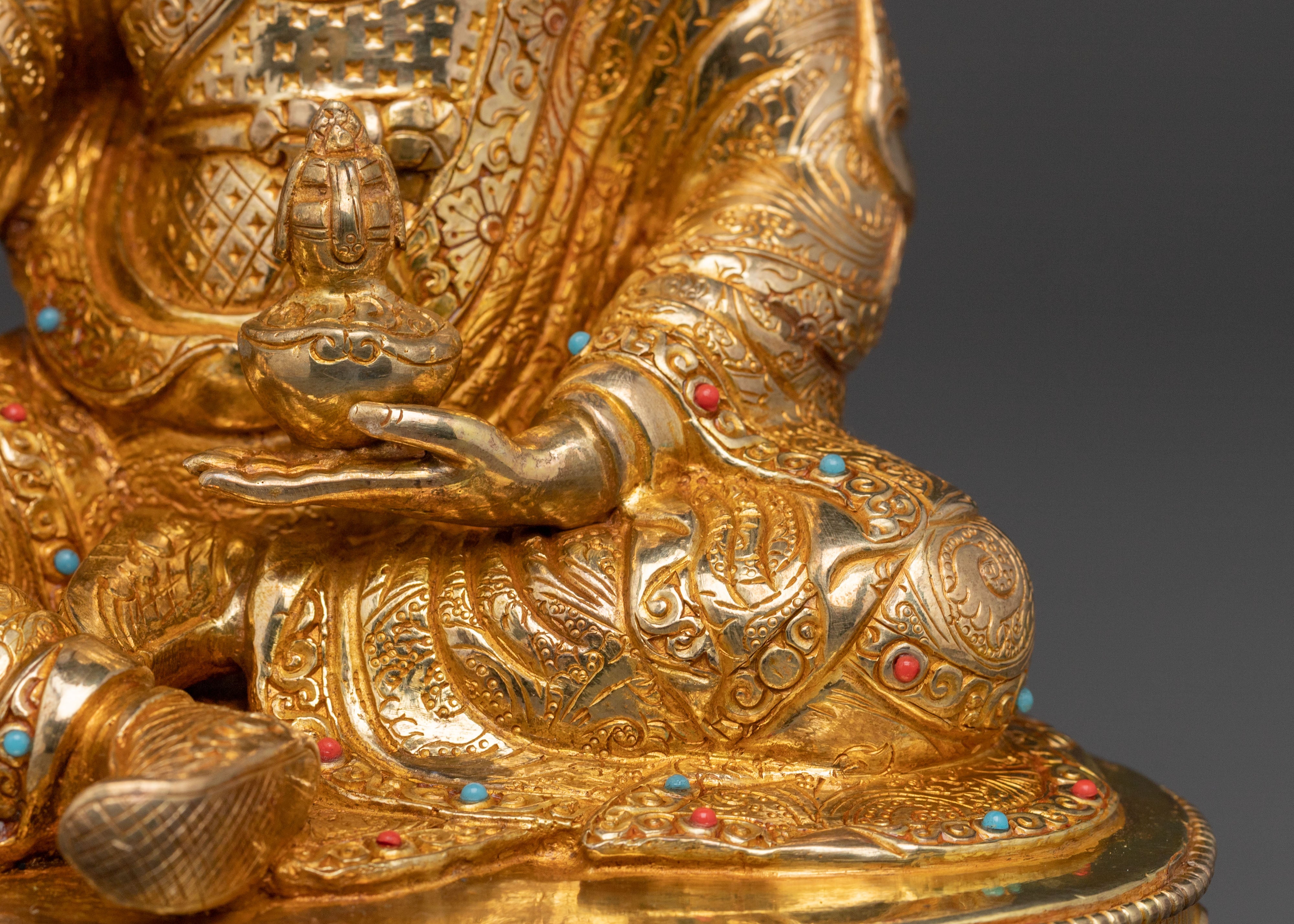 Lotus Born Guru Rinpoche Sacred Statue – Gold Gilded Statue