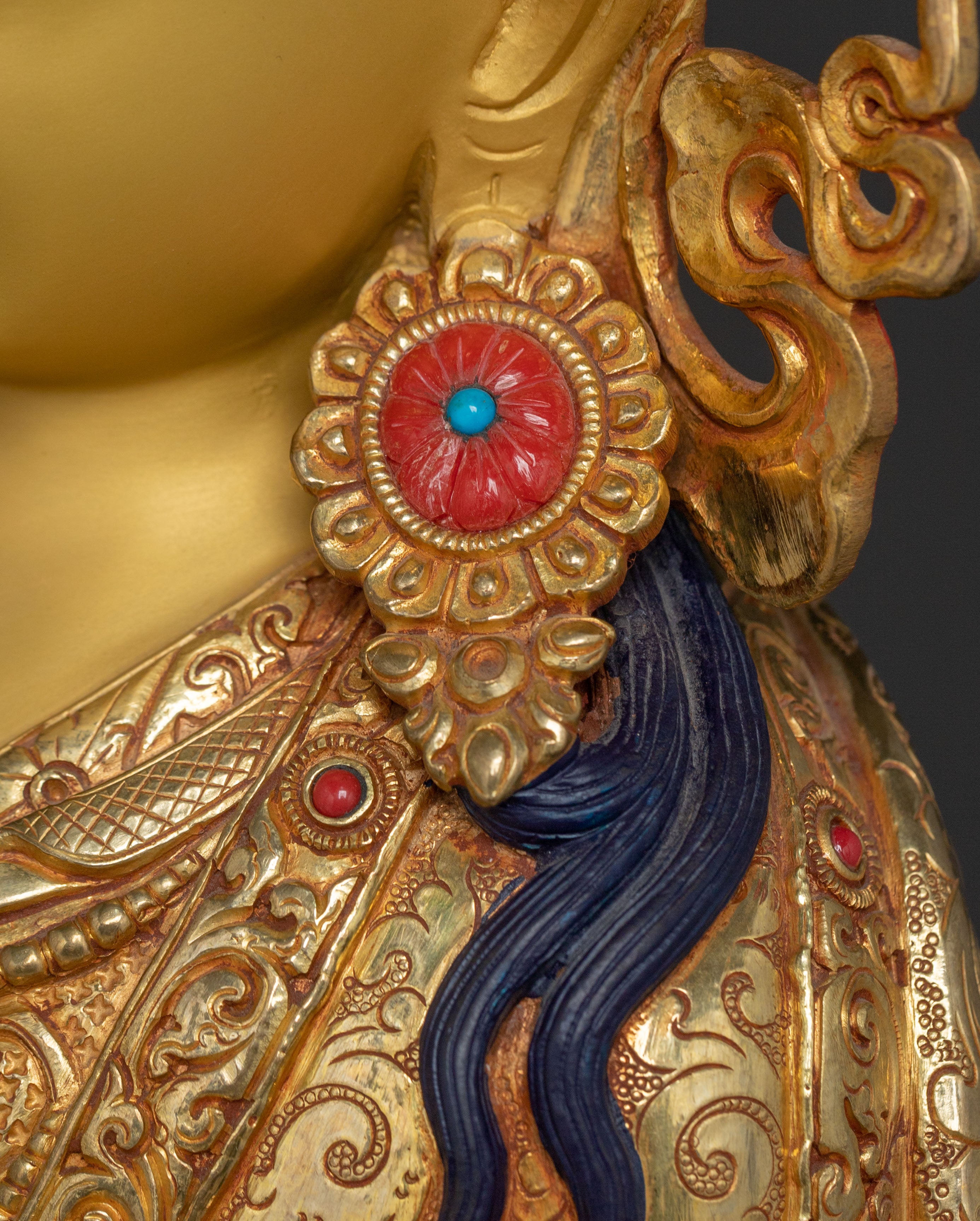 Guru Rinpoche Sacred Statue on Throne | Altar Decor Sculpture