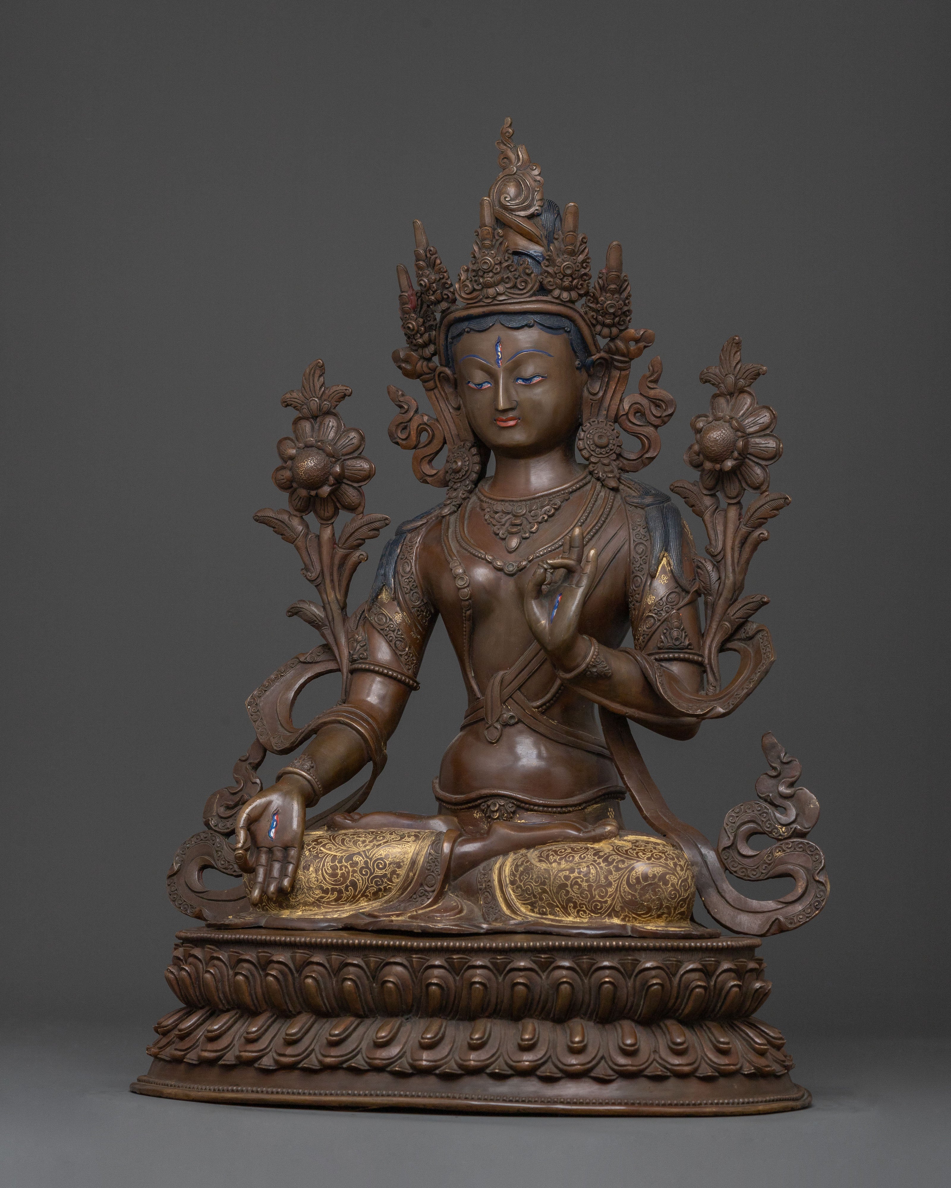 White Tara Oxidized Copper Statue | Long Life Icon