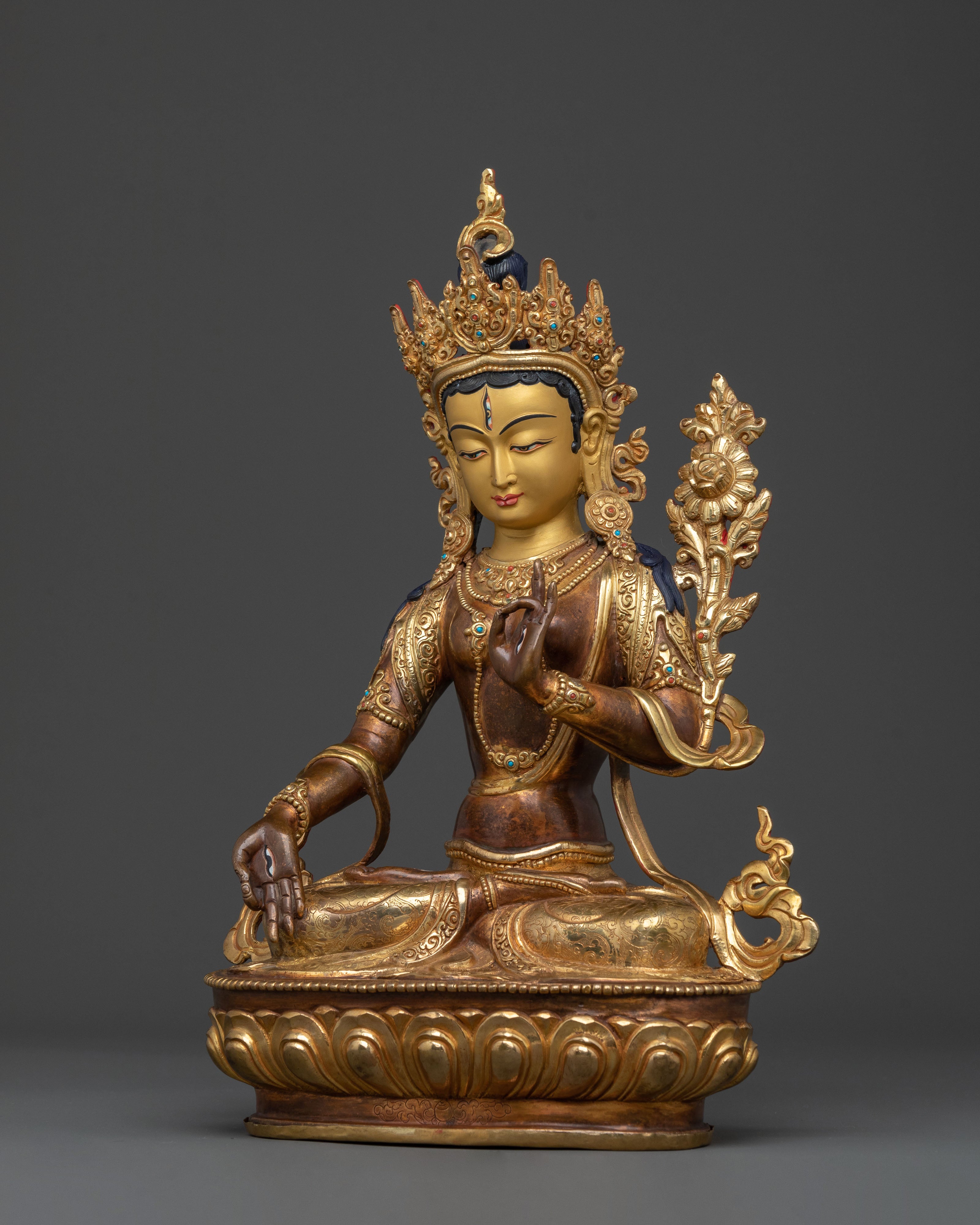 White Tara Sacred Feminine Statue | 24K Gold Gilded