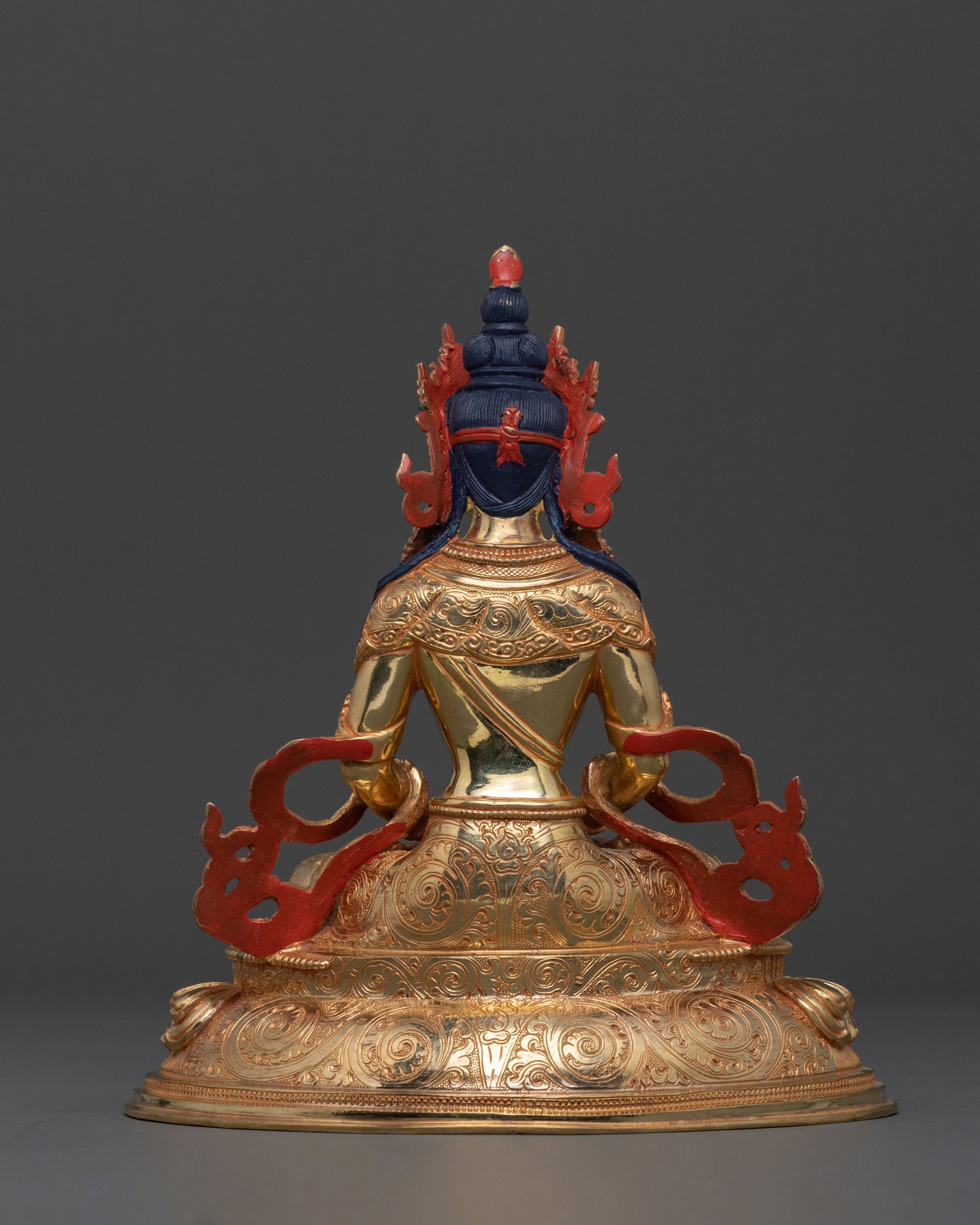 Red Buddha Amitayus Statue | Handcrafted 24K Gold Gilded