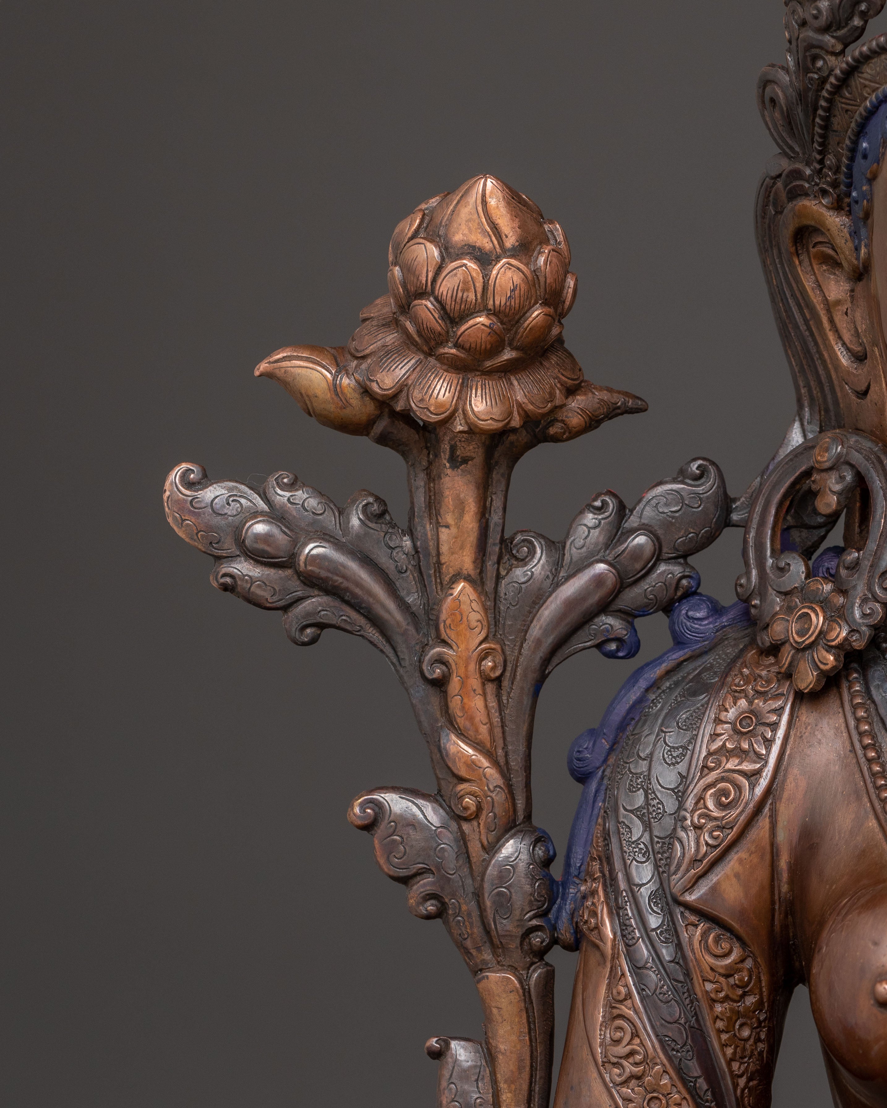 Copper Statue of Green Tara: Oxidized Himalayan Artistry