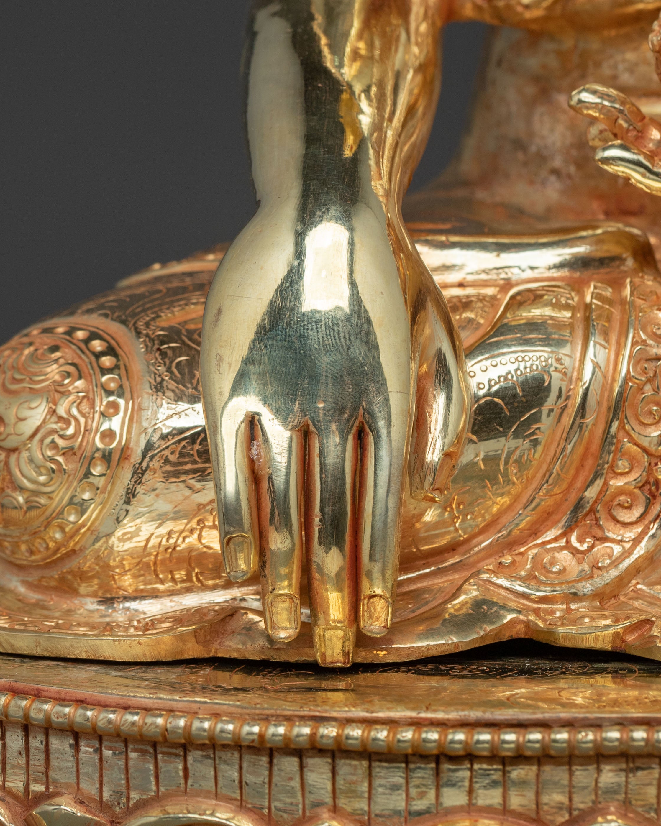 Elegant Shakyamuni Buddha Sculpture | 24K Gold Gilded