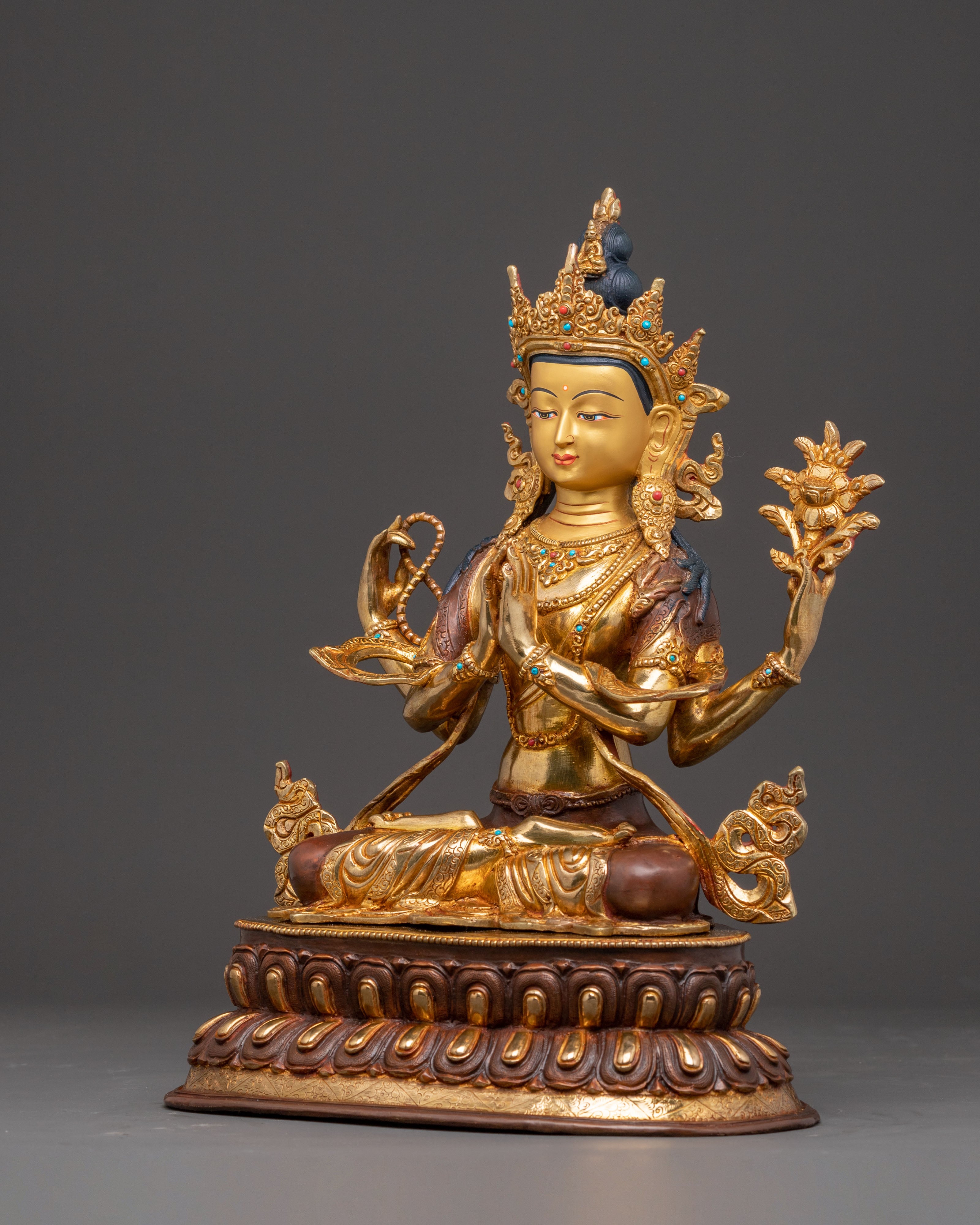 Handmade 24K Gold-Gilded Chenrezig Statue | Compassion Buddha