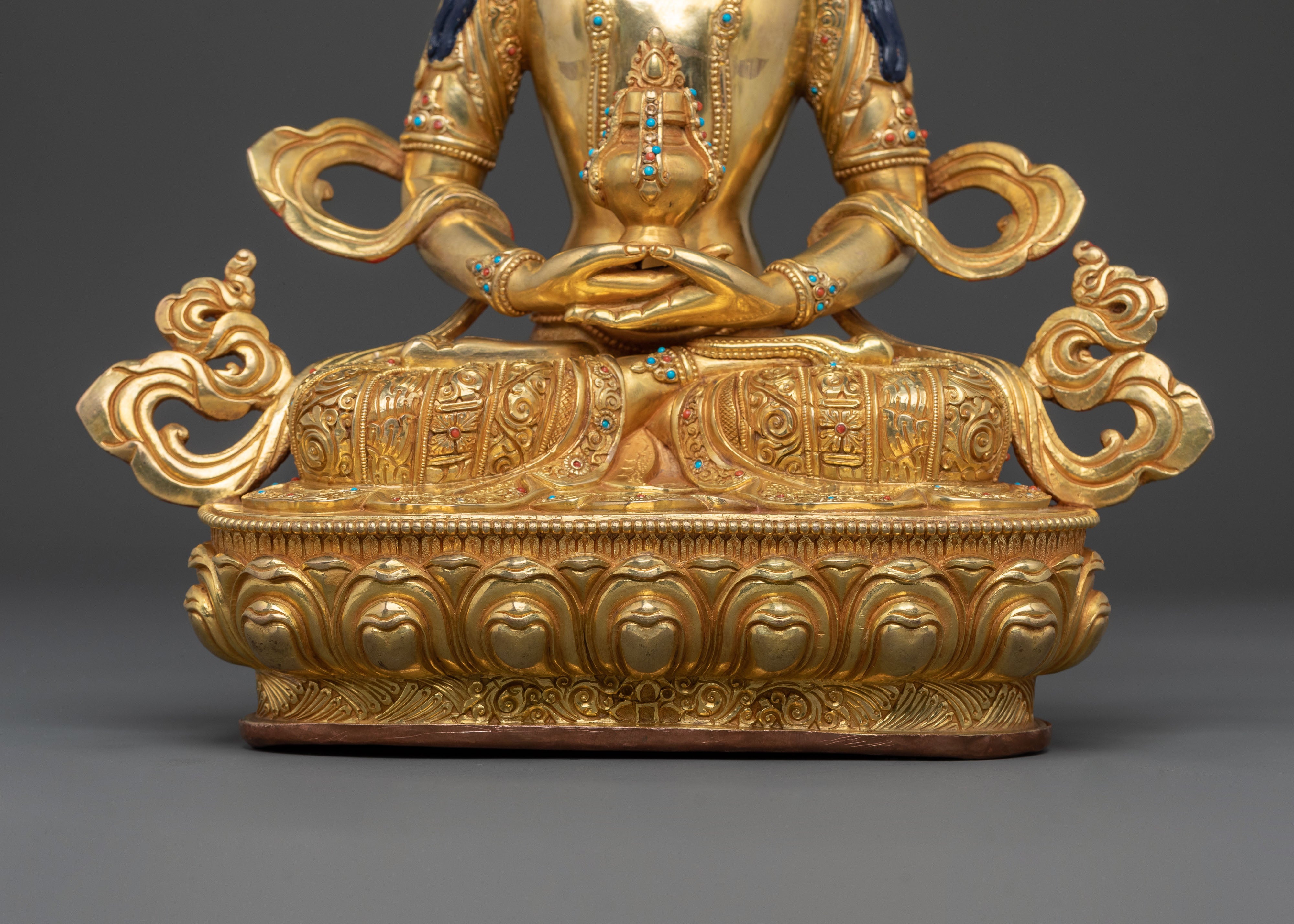 Amitayus Long Life Deity Sculpture | 24K Gold Gilded