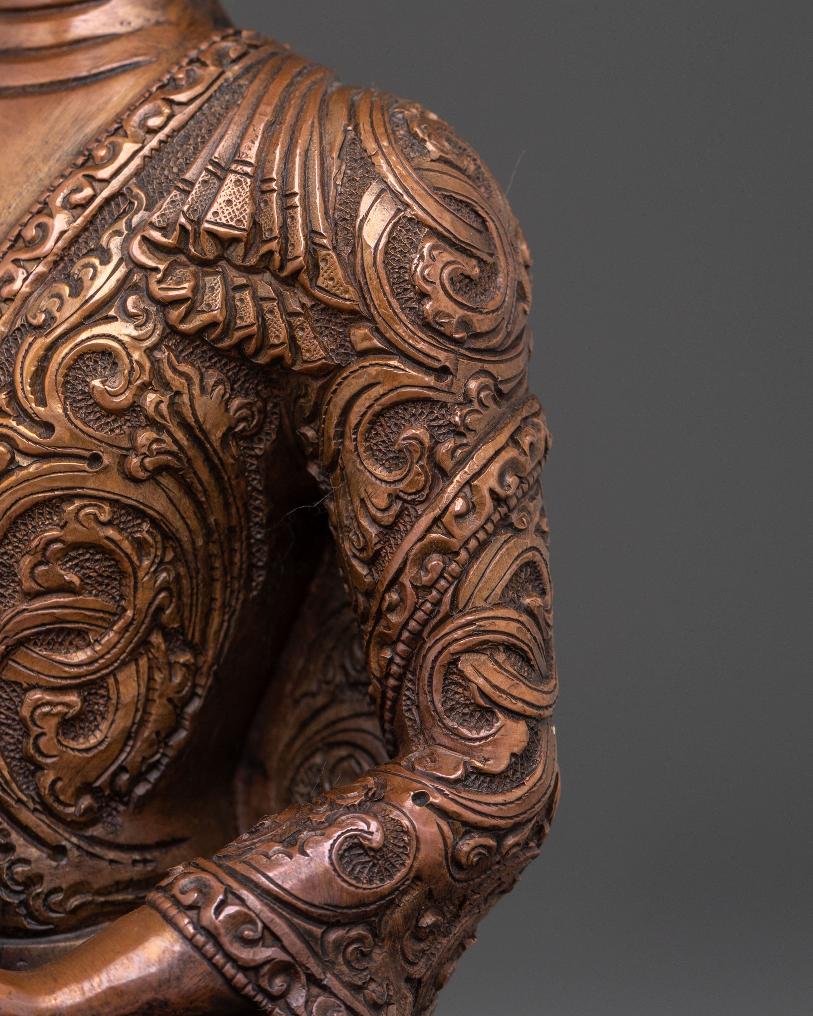 Handcrafted Peaceful Icon Shakyamuni Buddha in Oxidized Copper